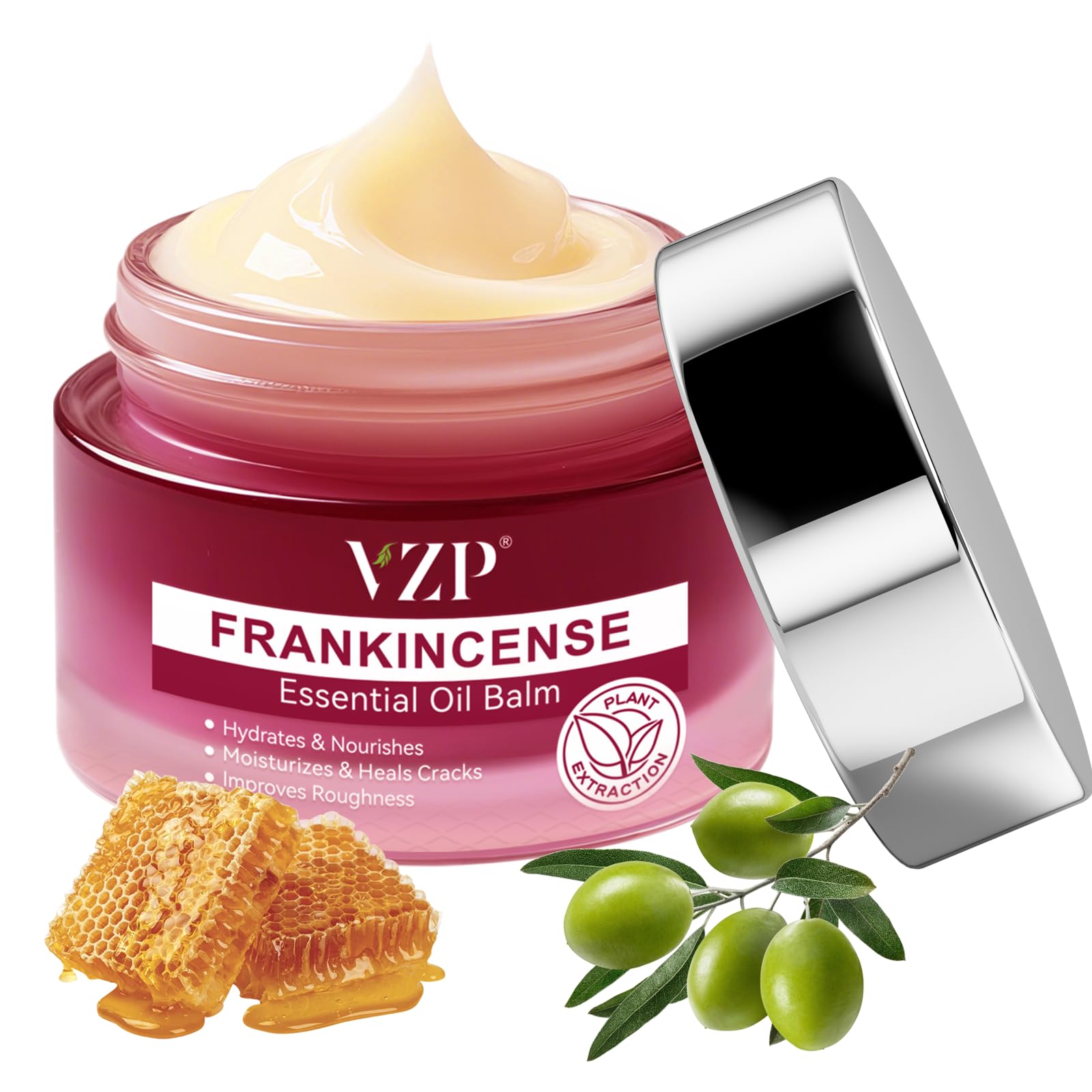 VZP Frankincense & Myrrh Body Balm skin moisturizer in 2.1 oz jar, featuring deep moisture and aromatic botanical ingredients.