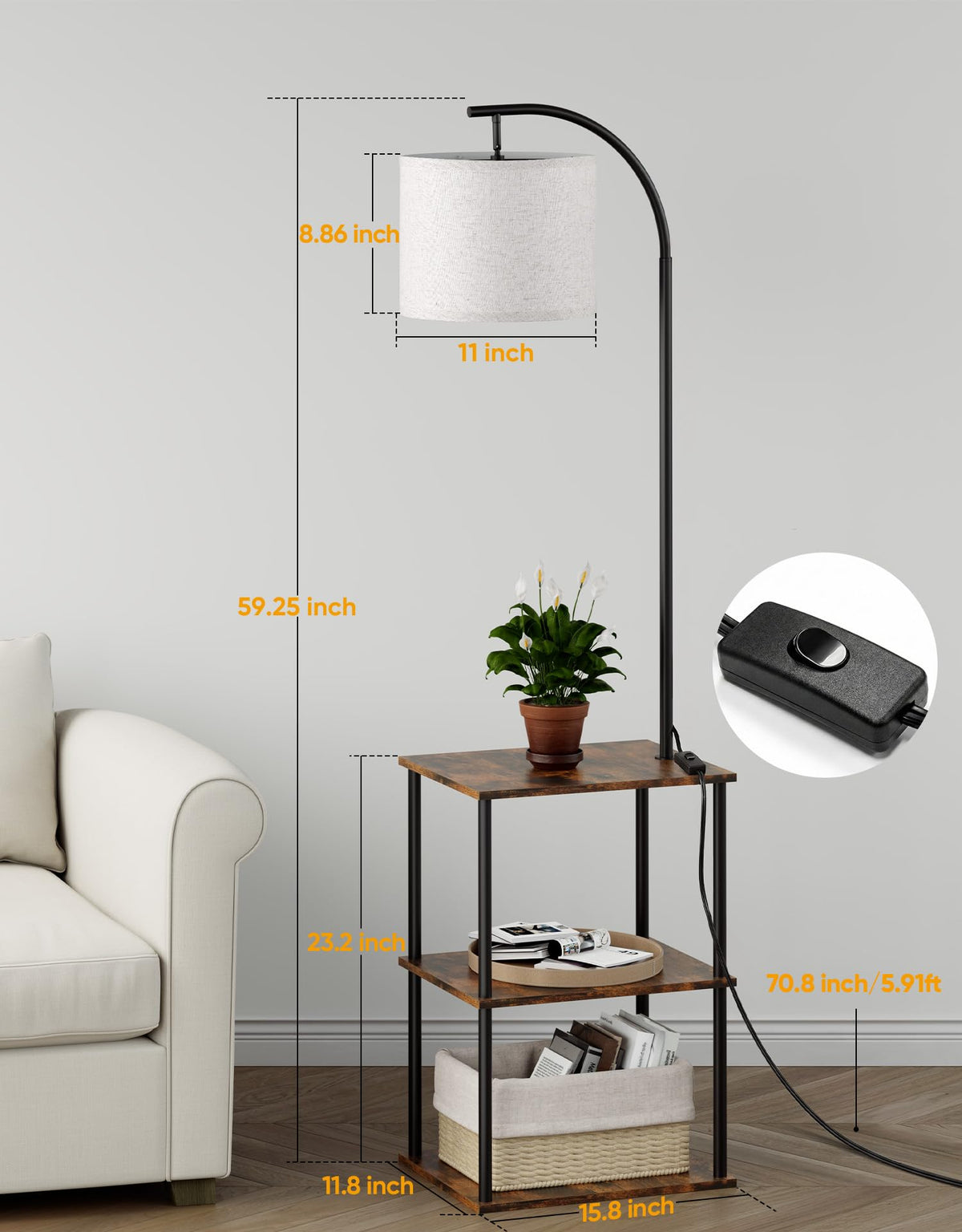 Floor Lamp with Table Night Stand with Lamp Narrow Side - PARTPHONER Official Imagery - 5