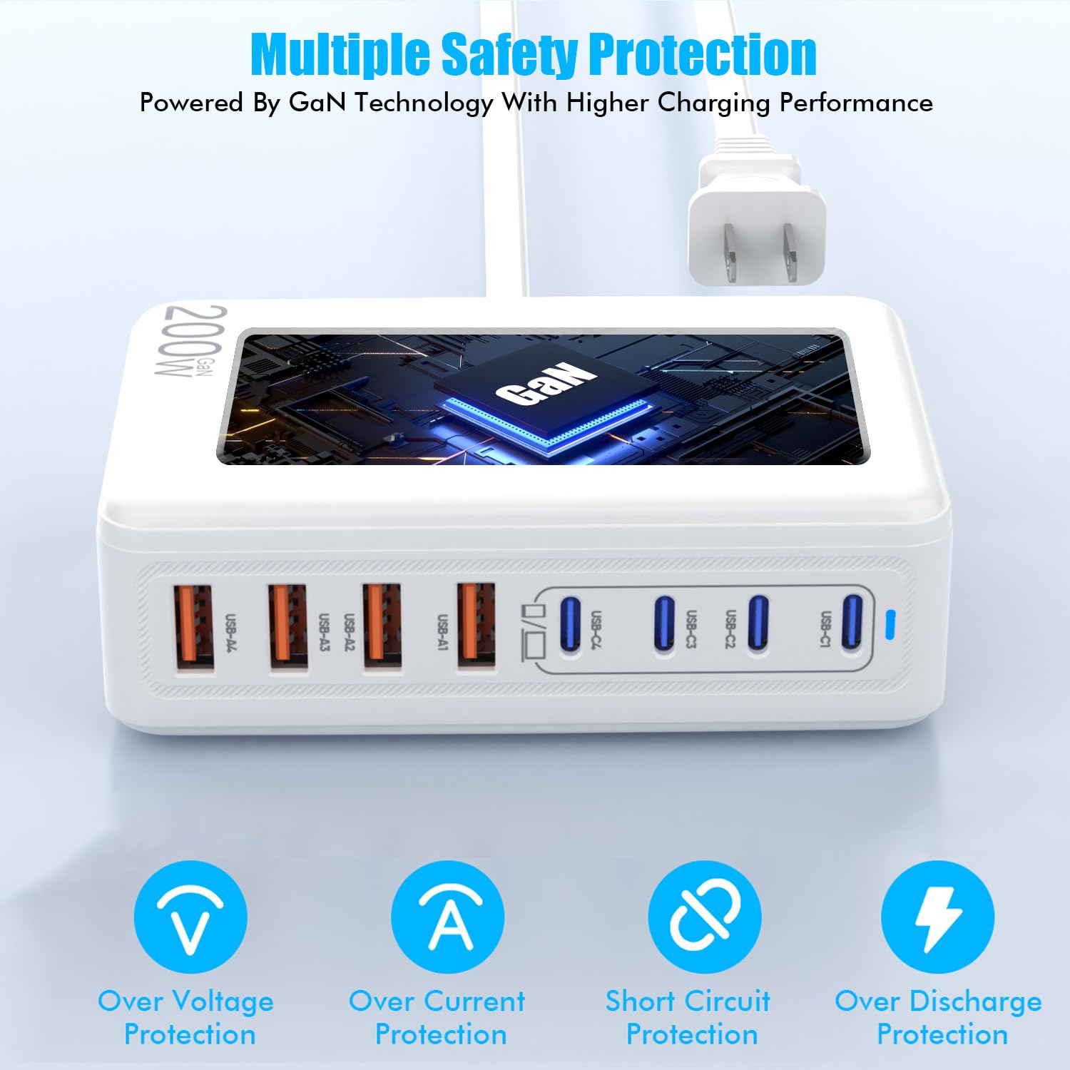 Fitquipment USB C Charger Block,200W GaN 8 Port USB C Charging Station - View 3