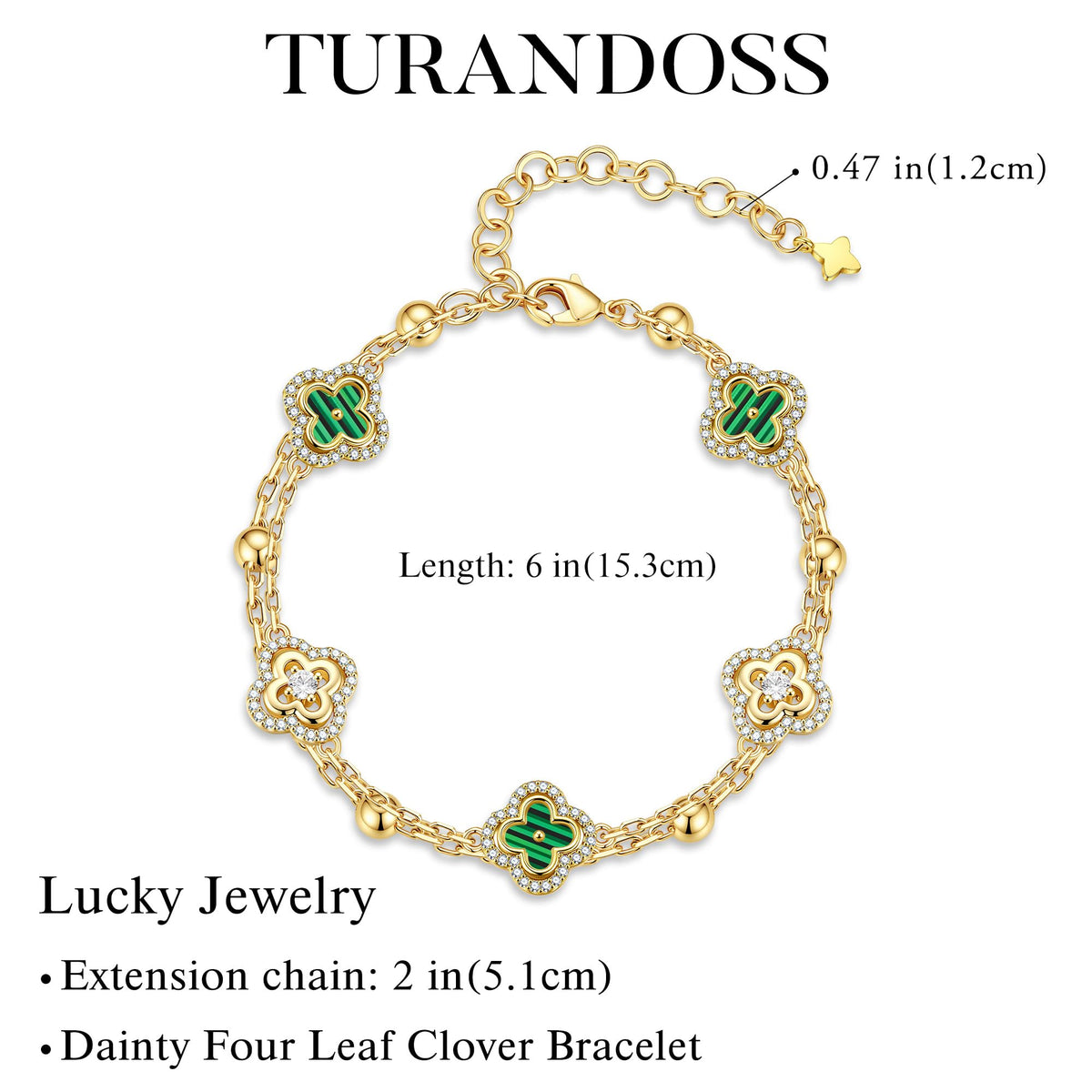 14K Gold Plated CZ Clover Bracelets for Women Girls Jewelry - Turandoss Official Imagery - 6
