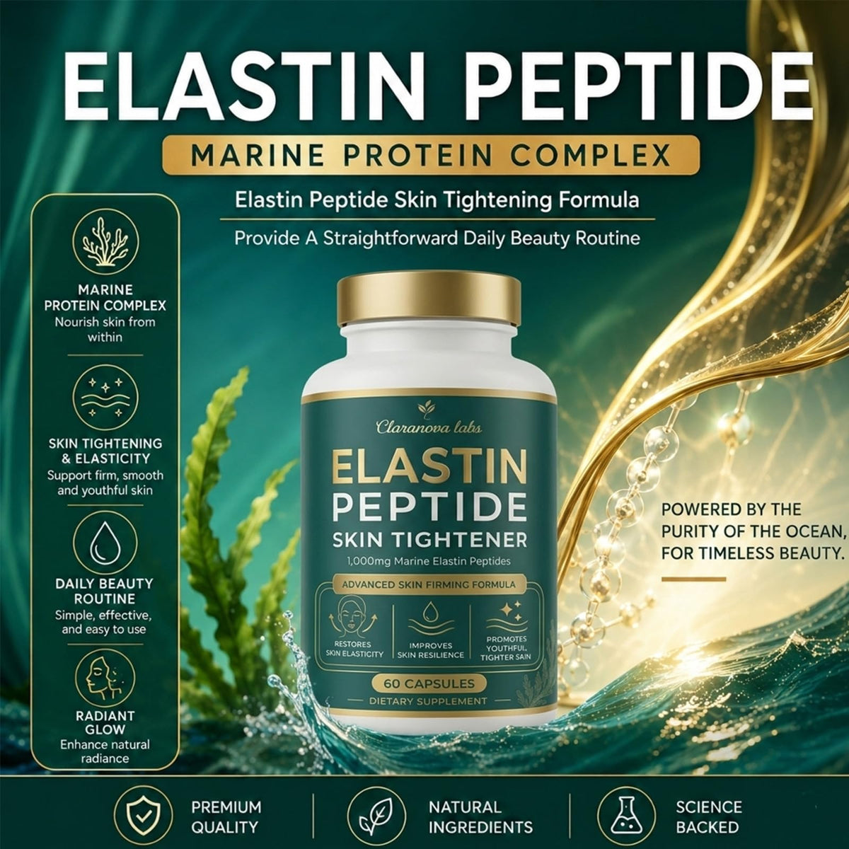 Elastin Peptides Skin Tightening Formula 60 Capsules - Claranova Labs Official Imagery - 3