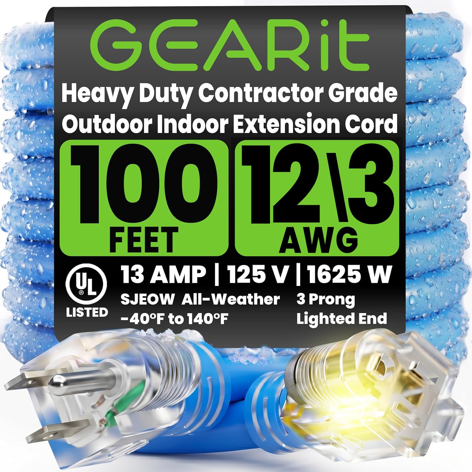 GEARit 100 ft Outdoor Extension Cord 16/3 Gauge SJTW 16 AWG, 3-Pr - GEARit Official Product View 10