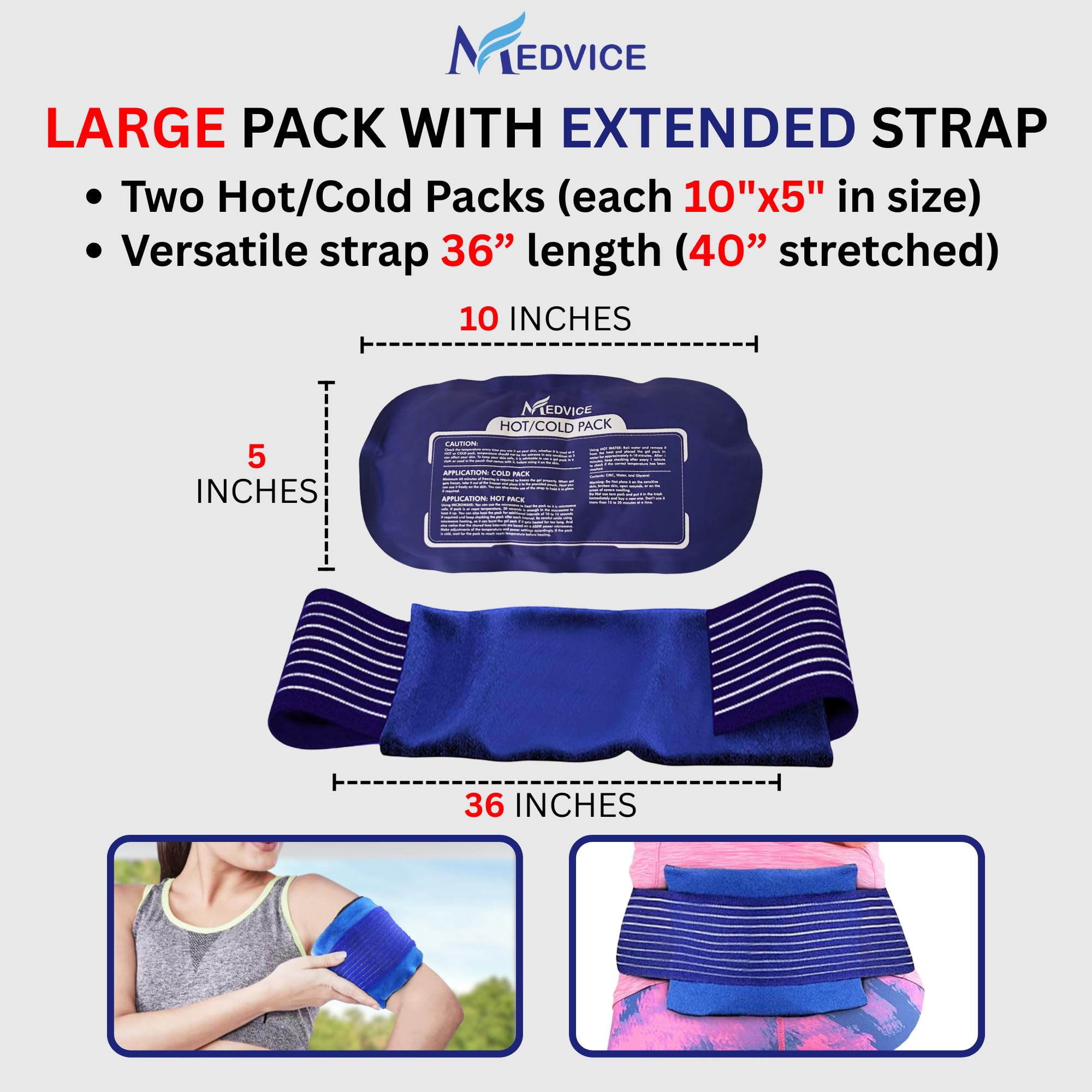 MEDVICE Reusable Hot & Cold Ice Packs for Injuries, 3-Piece Set