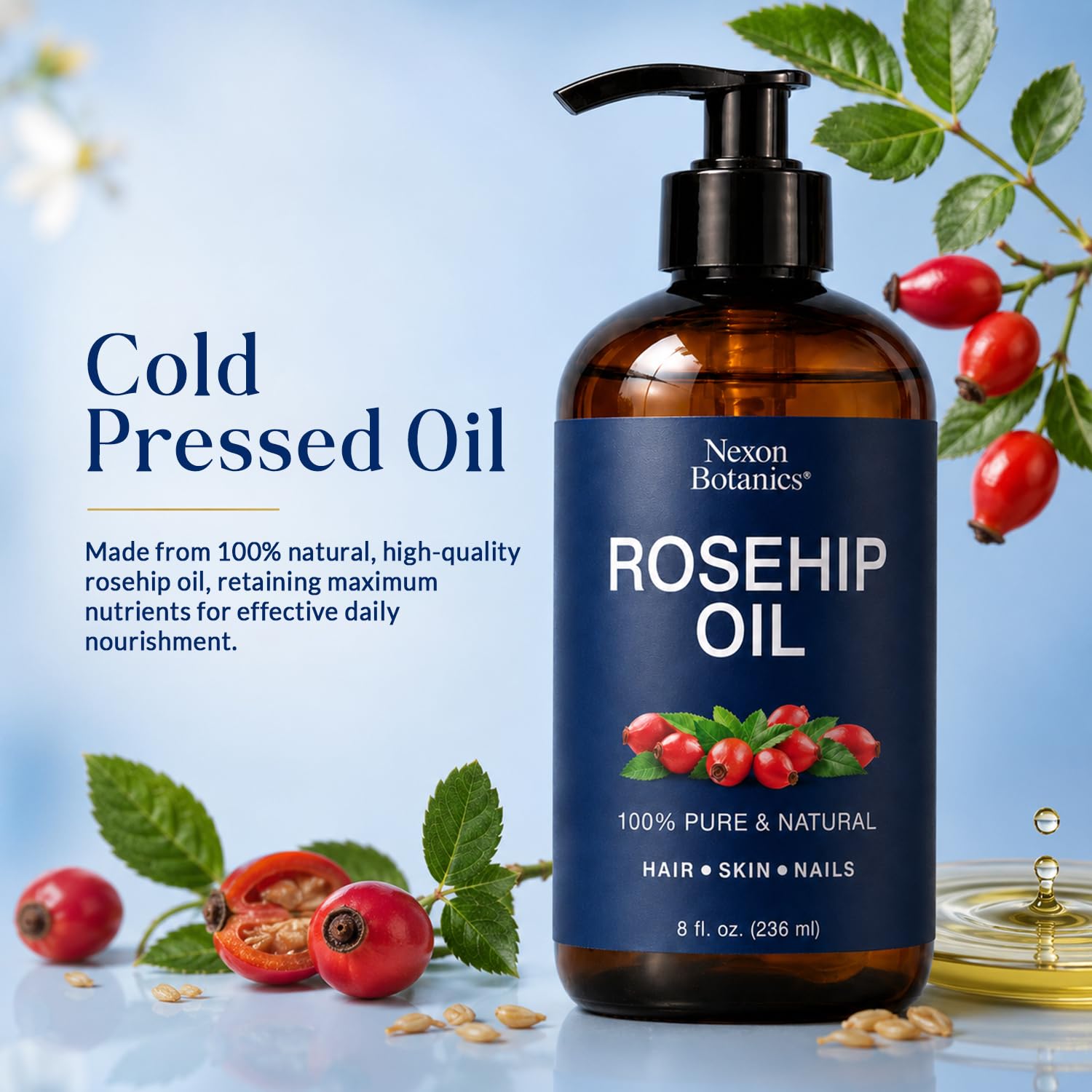 Nexon Botanics Rosehip Oil for Face 8 fl oz - Hydrating Facial Oil for Gua Sha - Nexon Botanics Official Product View 6