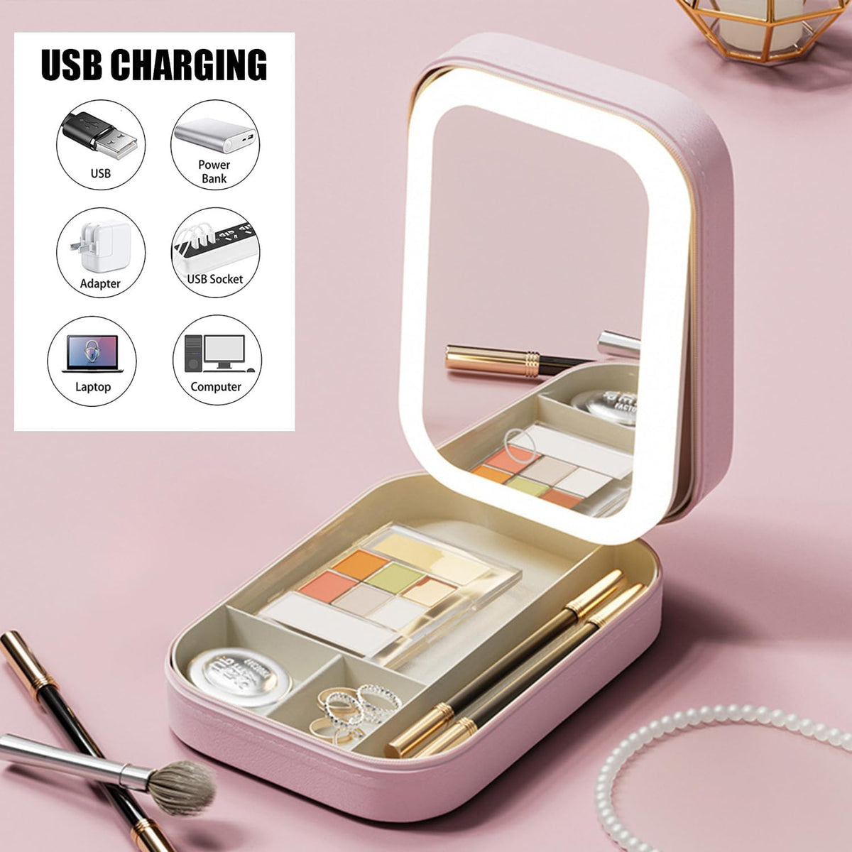 Ujicde Travel Makeup Bag with LED Mirror 3 Colors Modes LED - Ujicde Official Imagery - 7