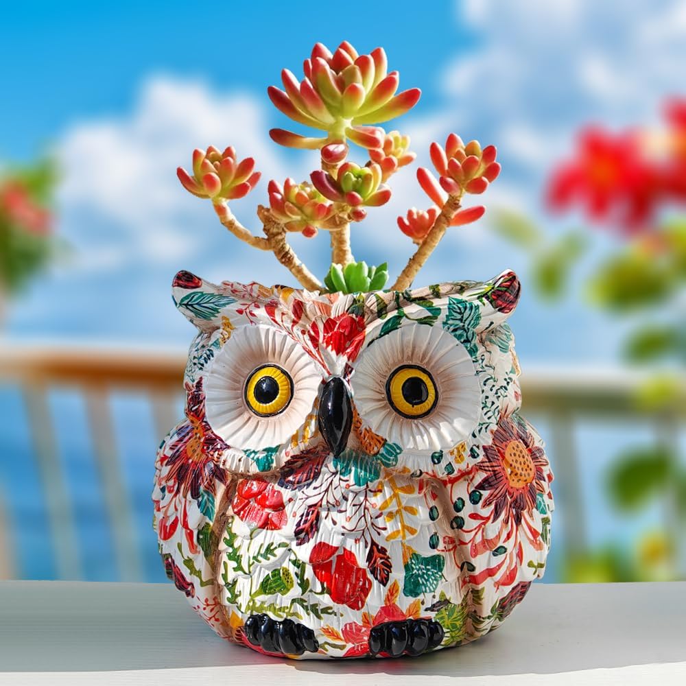 Cute owl-shaped succulent planter by LovTocTic, perfect for indoor or outdoor garden decor and whimsical plant displays.