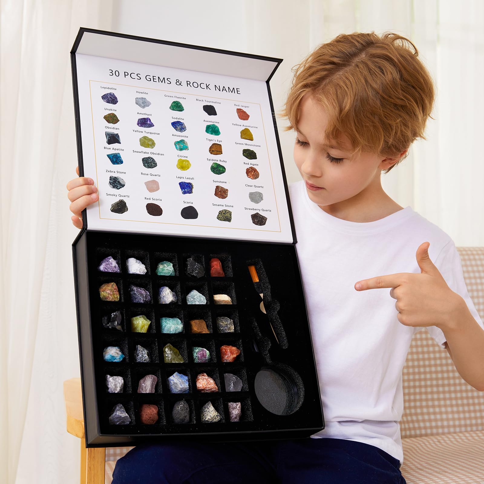 Rock Collection for Kids - 30Pcs Rocks, Gemstones & Crystals Kit - Product Imagery