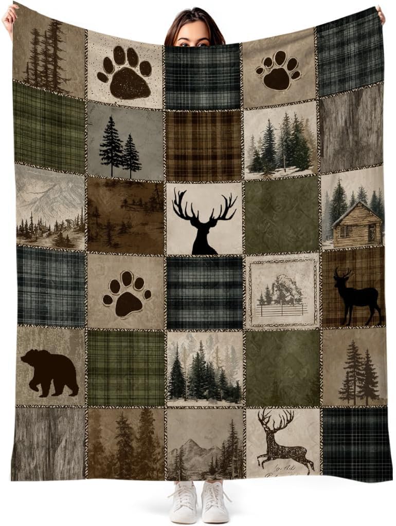 Rustic Cabin Forest Vintage Patchwork Plaid Blanket 60x80 - DEMCEAR Official Imagery - 1