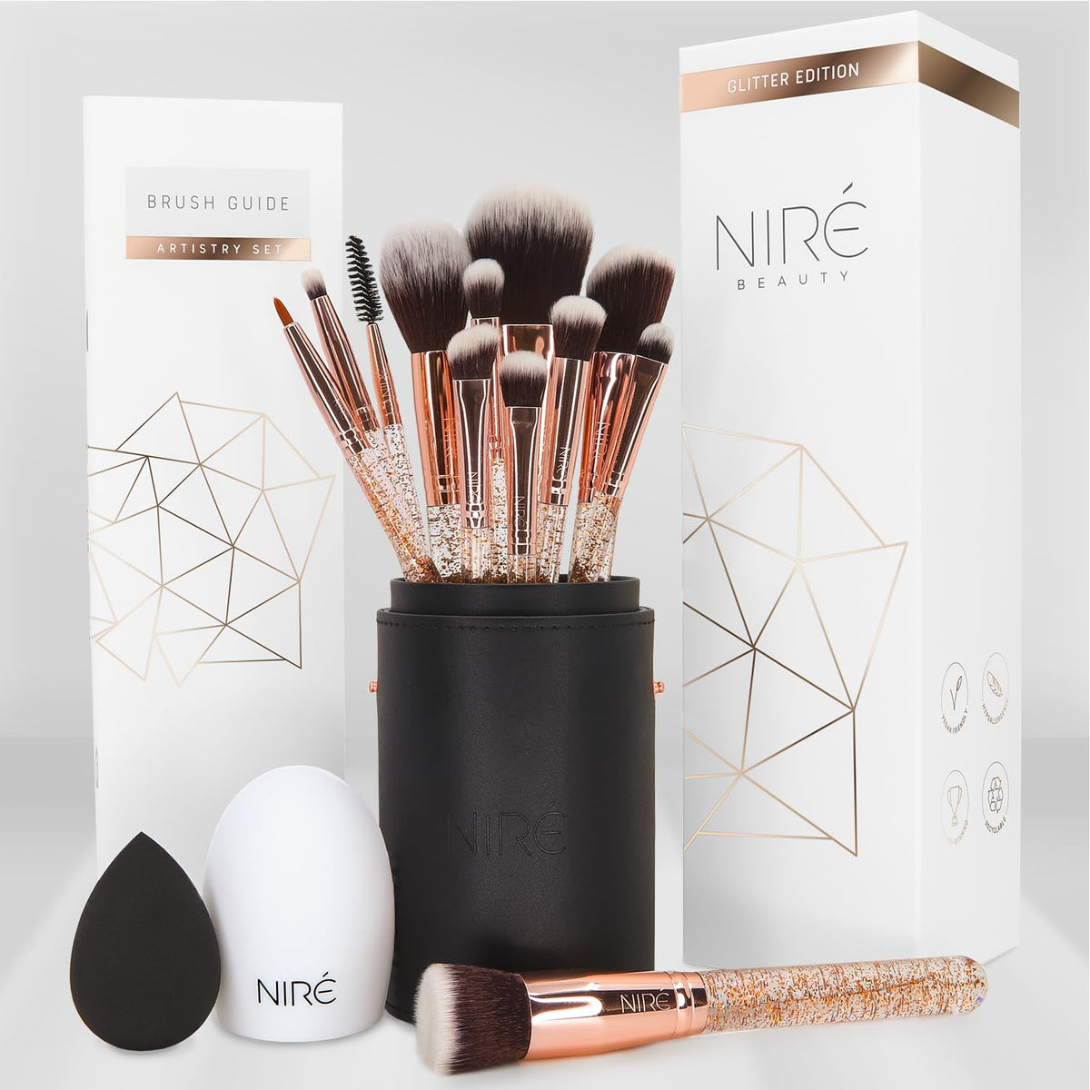 Beauty Glitter Makeup Brush Set 15 Piece Rose Gold - Niré Official Imagery - 2
