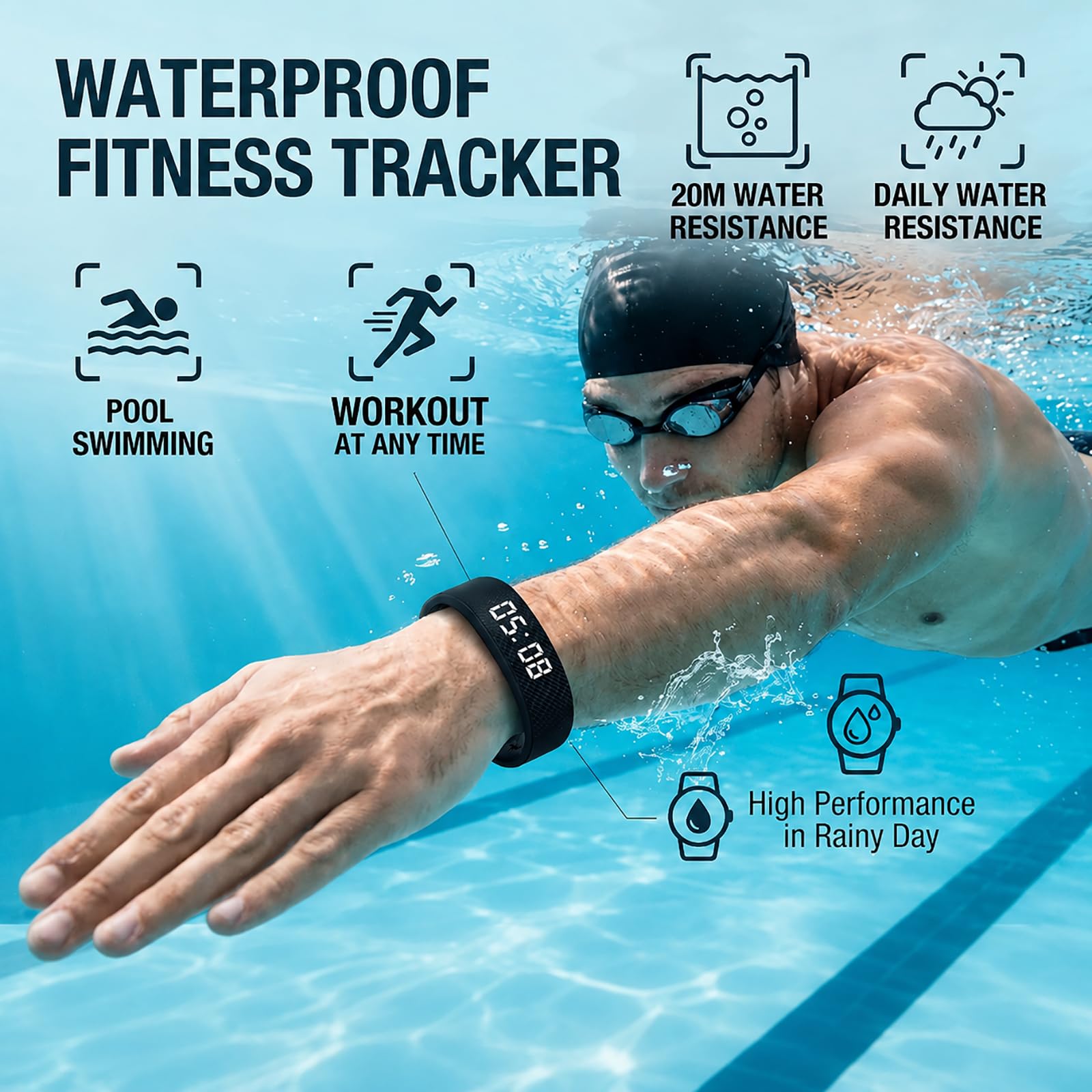 TEERAVD Vibrating Alarm Wristband Clock for Heavy Sleepers Wake Band W - View 3
