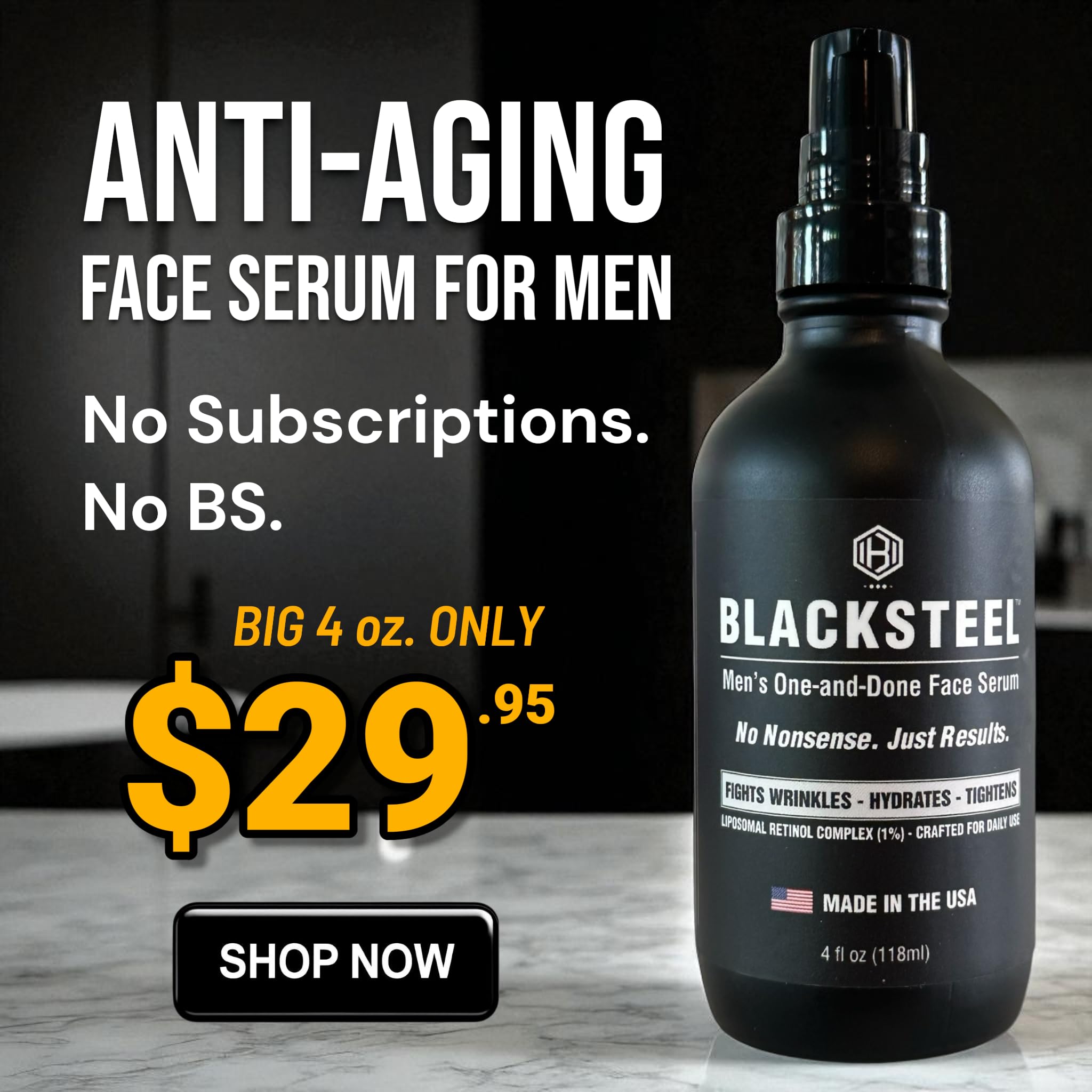 BLACKSTEEL Men's Anti - Aging Face Serum with Retinol & Hyalur - BLACKSTEEL Official Product View 4