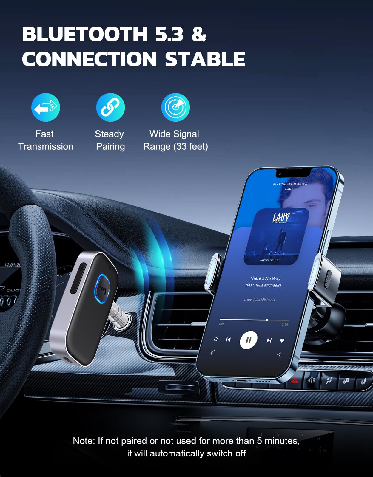 COMSOON Bluetooth Receiver for Car, 3.5mm AUX Bluetooth Car Adapt - COMSOON Official Product View 3
