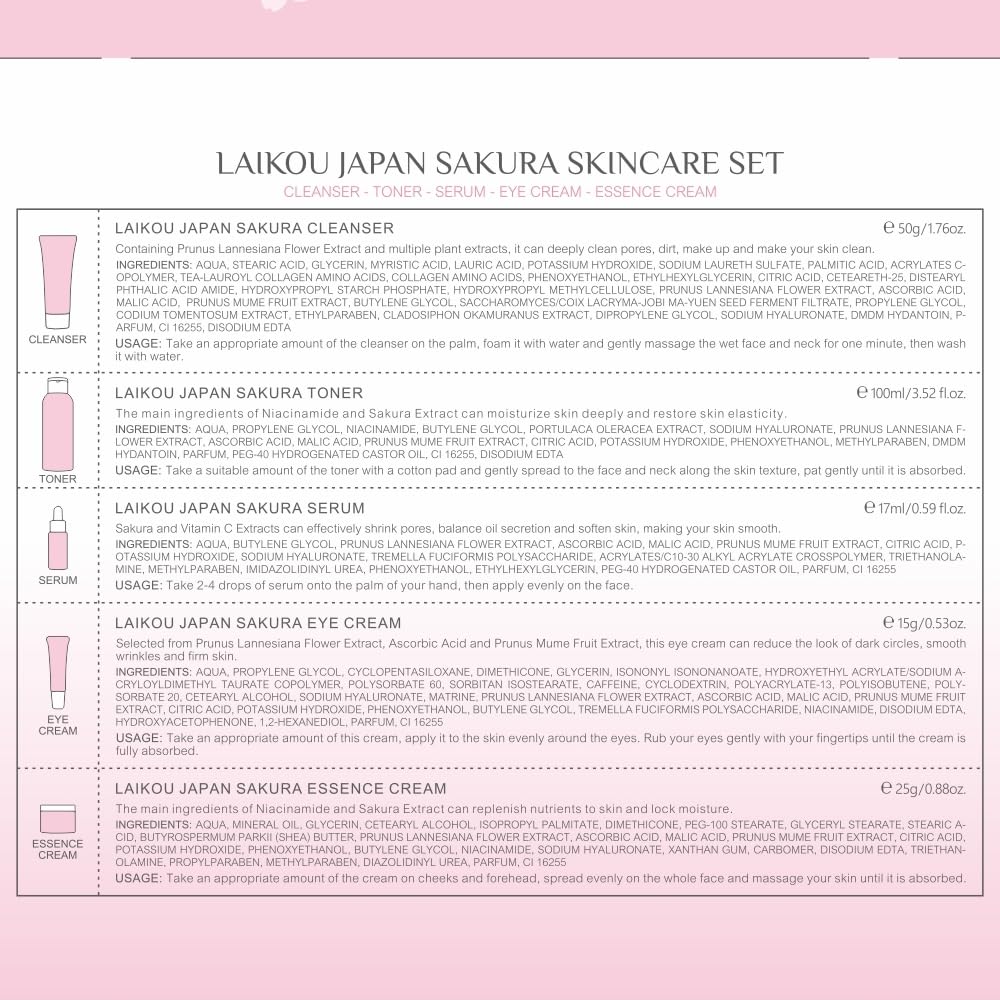 LAIKOU Skin Care Set JAPAN SAKURA Women Beauty Gift Sets Skin Care Kit 5pcs - LAIKOU Official Product View 7