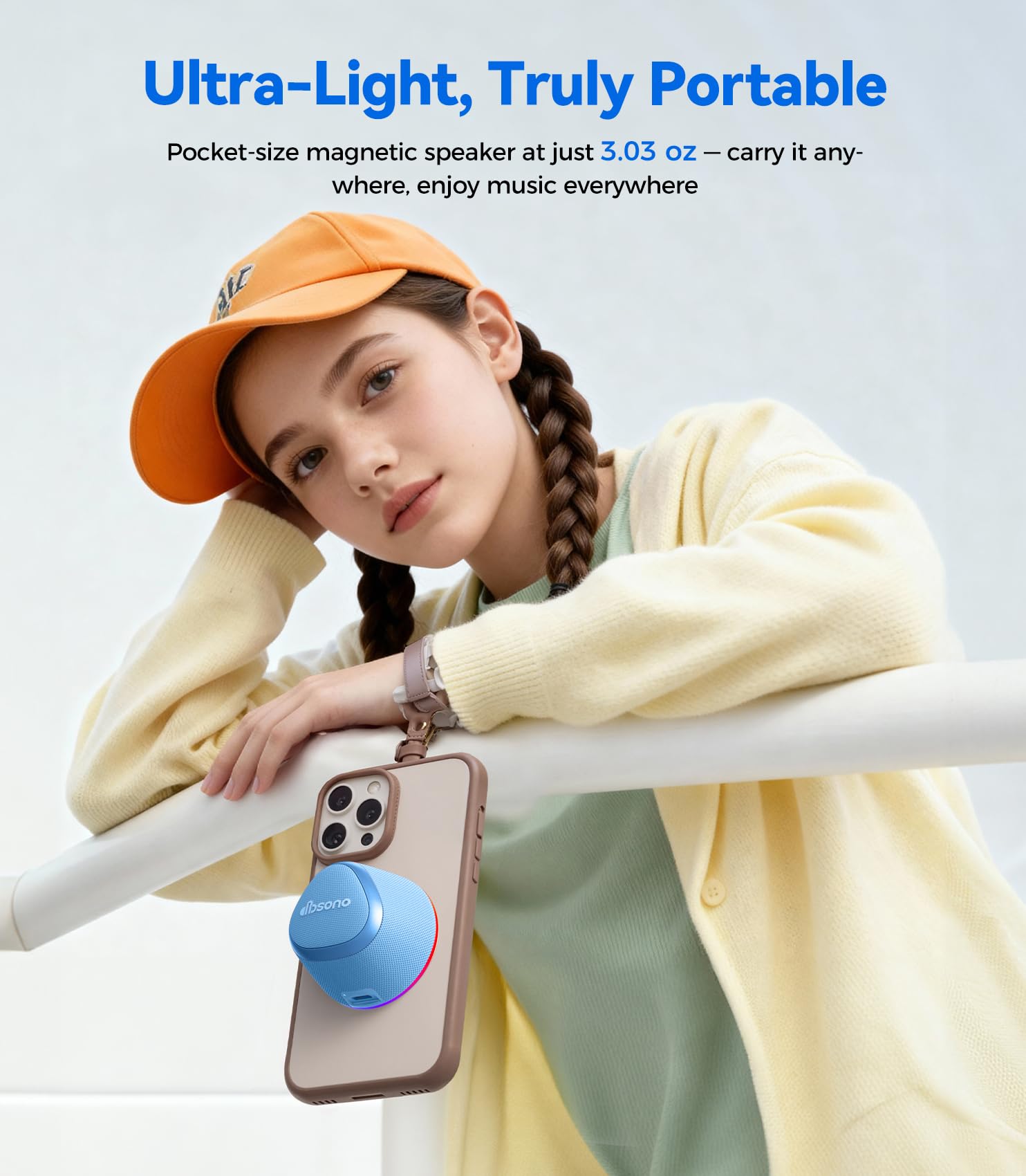 dbsono 2 in 1 Portable Magnetic Bluetooth Speaker, Phone Stand, Blue - dbsono Official Product View 2