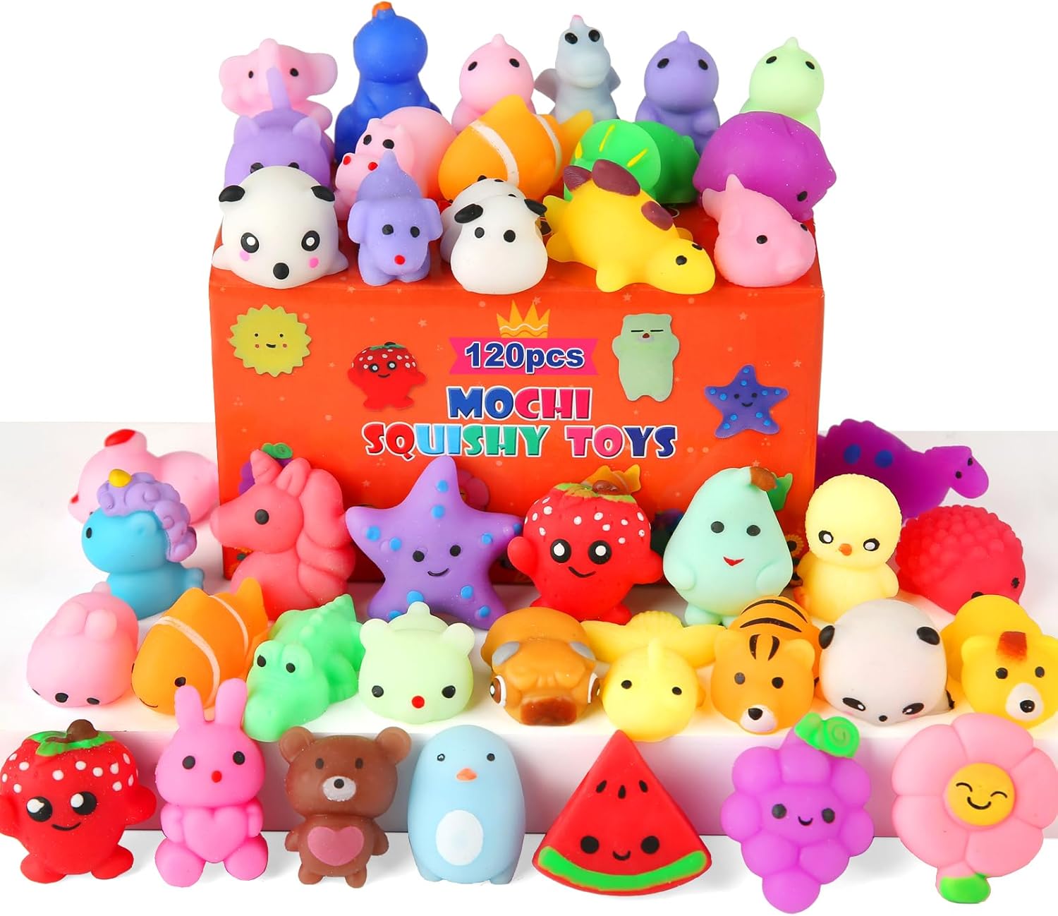 Set of 30 Mantyplay kawaii squishy toys in various fun shapes, perfect party favors for kids aged 4 to 12.