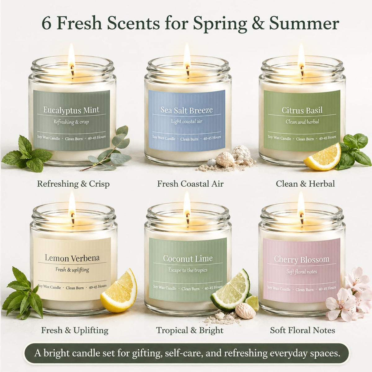 Scented Candles Gift Set 6 Pack Spring Summer Soy Wax - PELN Official Imagery - 3