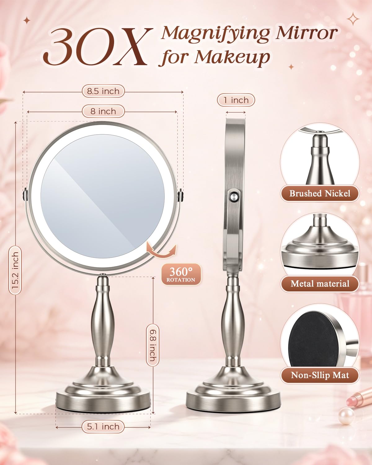 Makeup Mirror with Lights 1X 30X Double Side Lighted - SANFANGIE Official Imagery - 8