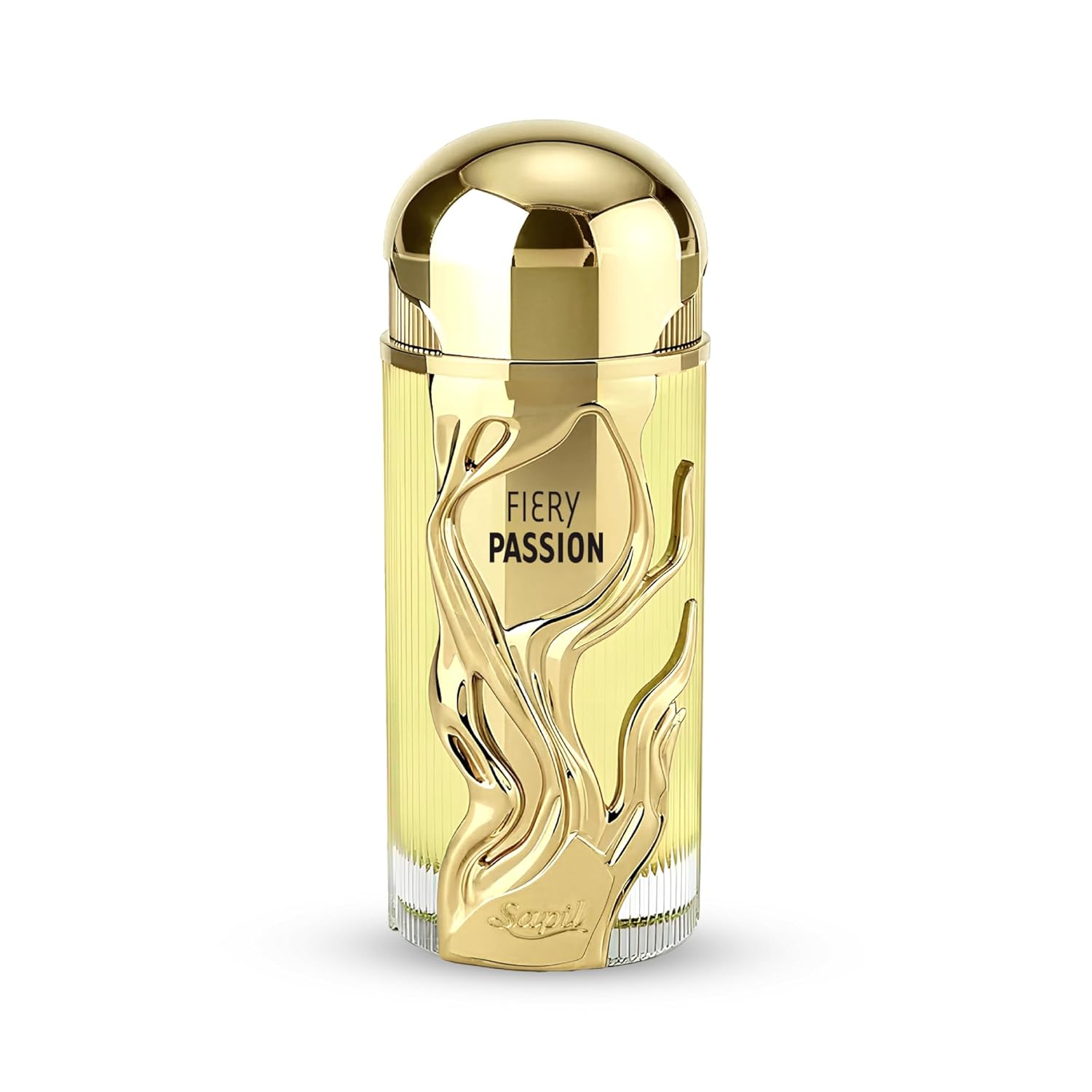 Sapil Inferno Rush unisex Eau de Parfum bottle with bold fruity woody scent and mango accents, displayed on a neutral background.