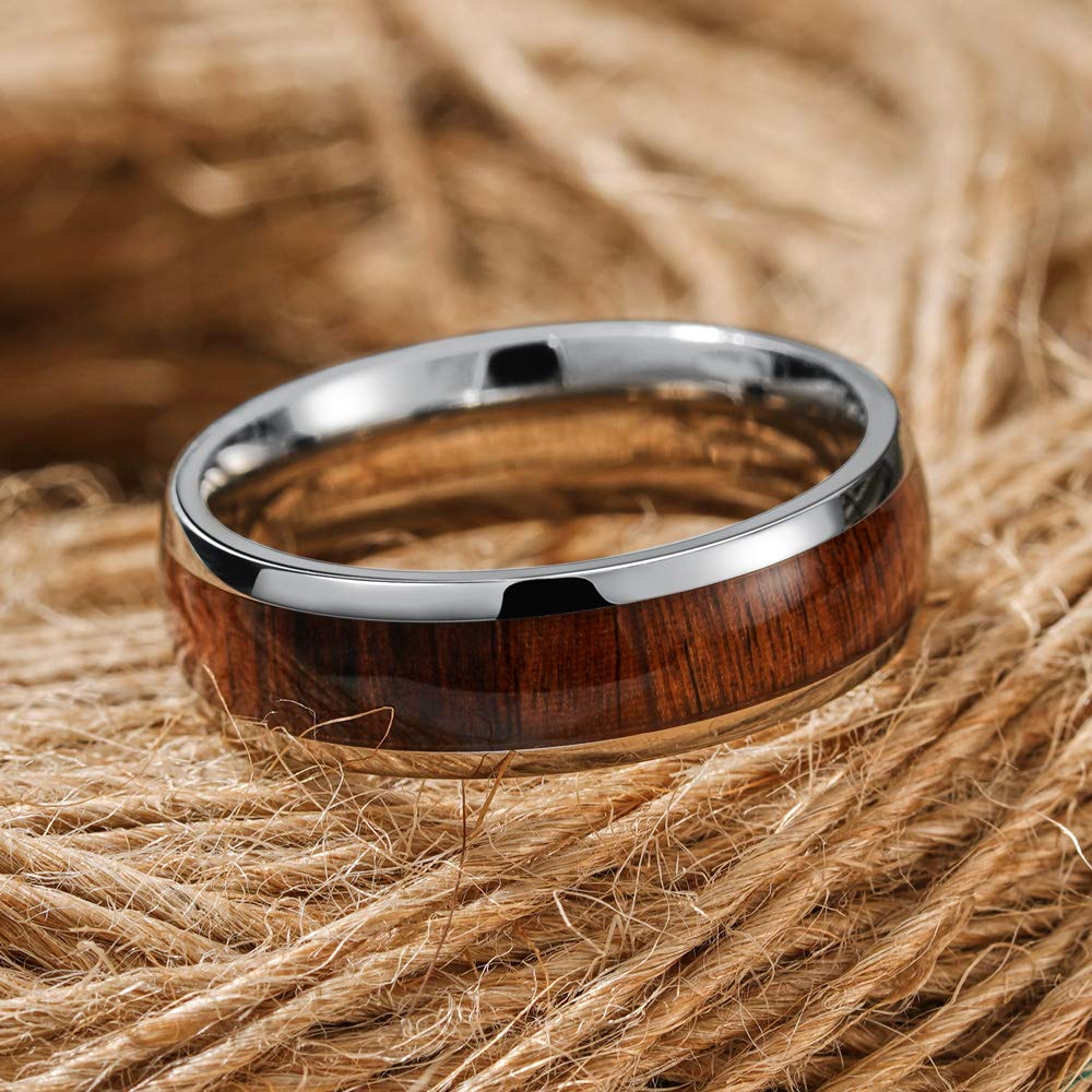 Titanium Wedding Band Koa wood Inlay for Men Women - THREE KEYS JEWELRY Official Imagery - 3