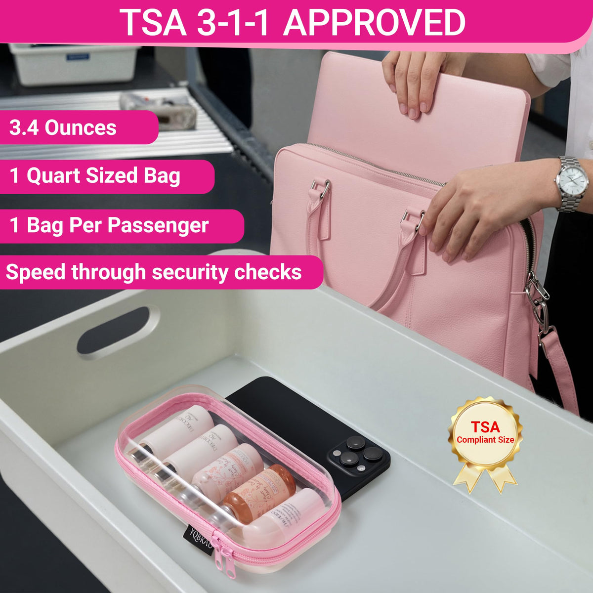 Clear Hard Shell Zipper Cases 6 Multi Size Organizers Pink - YQBRAO Official Imagery - 8