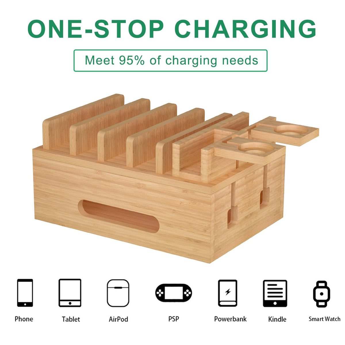 Bamboo Charging Station for Multiple Devices Multi Port USB - Deefielly Official Imagery - 4