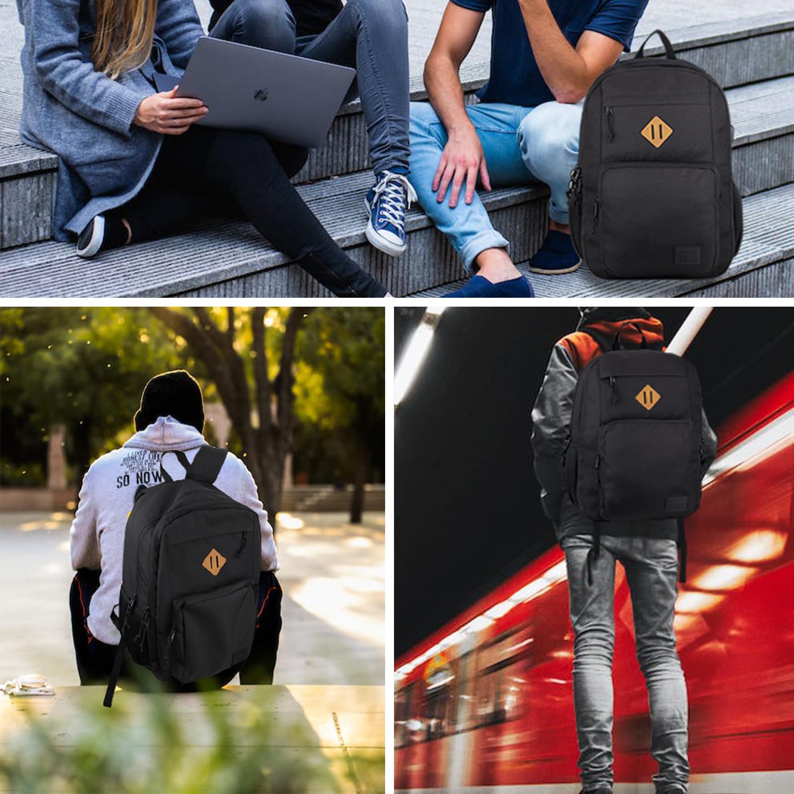 KEOFID Travel backpack for Men and Women, Anti Theft Laptop Backpack with USB Charging Port for Work, Large Bag for College, Carry-on Backpack with Luggage Strap, Water Resistent(Black)