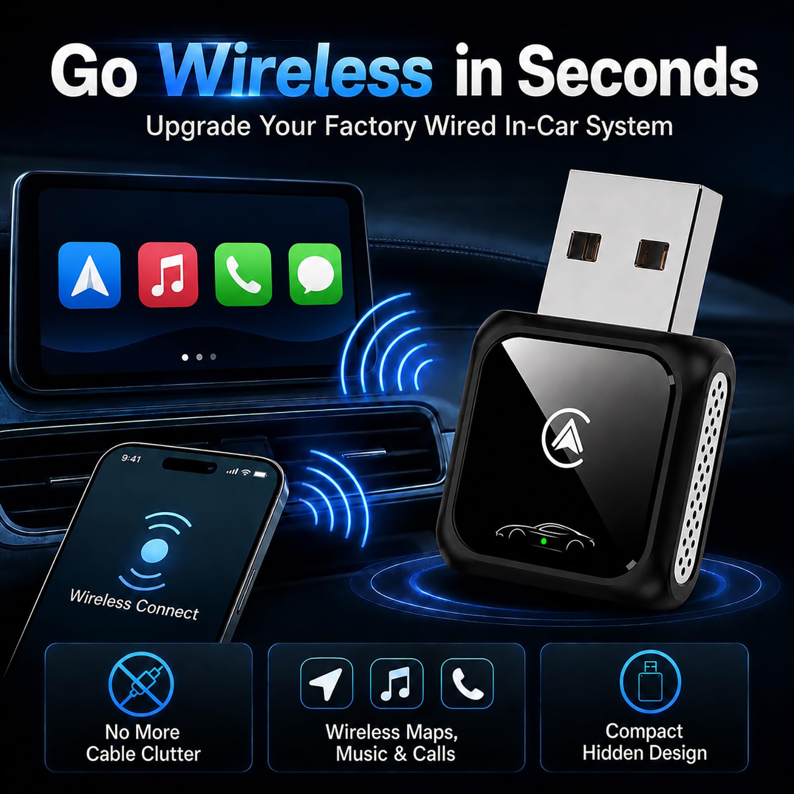 CGPVTSJ Wireless Carplay Adapter for Android Auto and Apple Car A by CGPVTSJ - Angle View 2