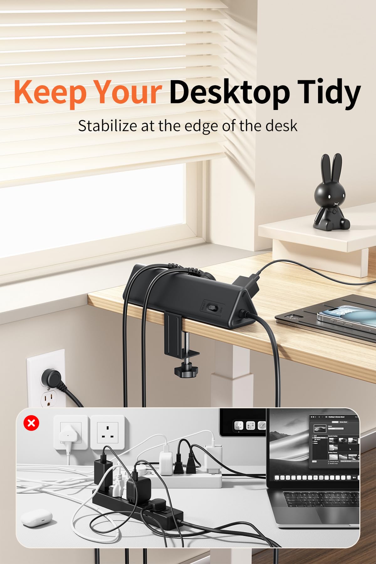 Desk Clamp Power Strip USBC 40W Fast Charging 10 Ft Black - AnnTane Official Imagery - 6