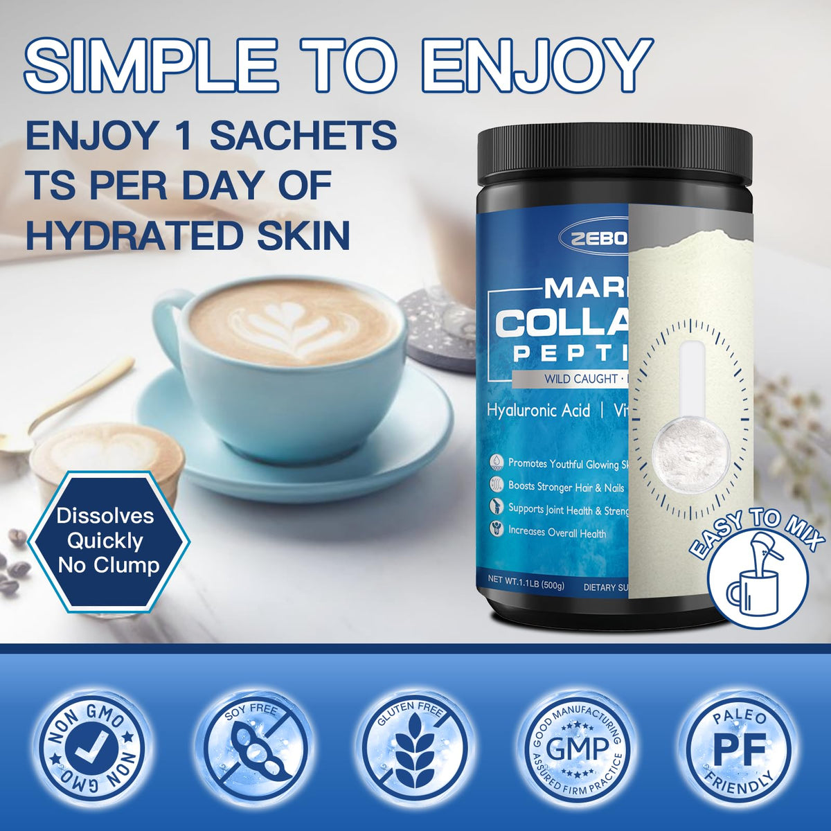 ZEBORA Marine Collagen Peptides Powder for Women 50 Servings - ZEBORA Official Imagery - 8
