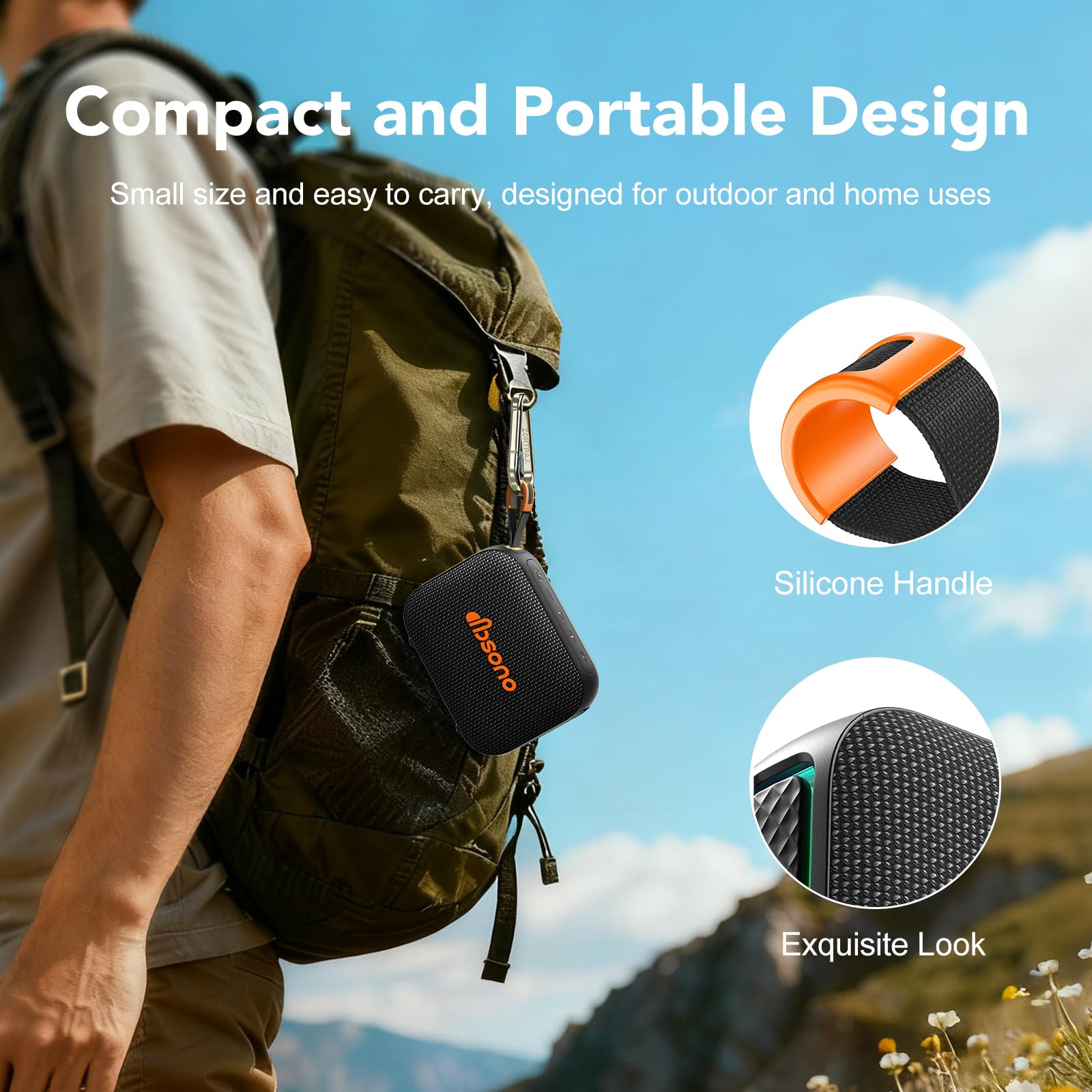 dbsono Portable Bluetooth Speaker Line-in Support: IPX5 Waterproof, Bl - View 6