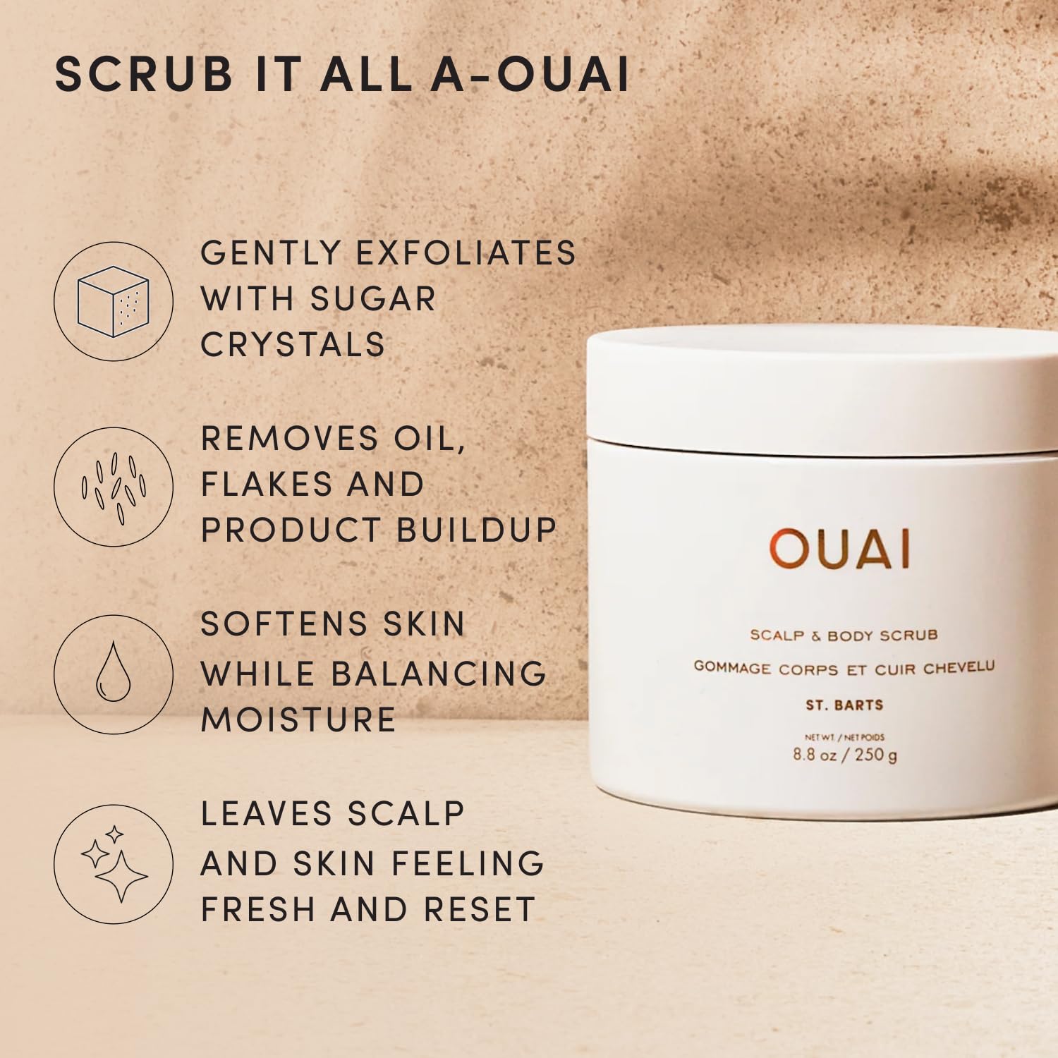 OUAI Scalp & Body Scrub, St. Barts - Exfoliating Body Scrub with Sugar & Co - OUAI Official Product View 4