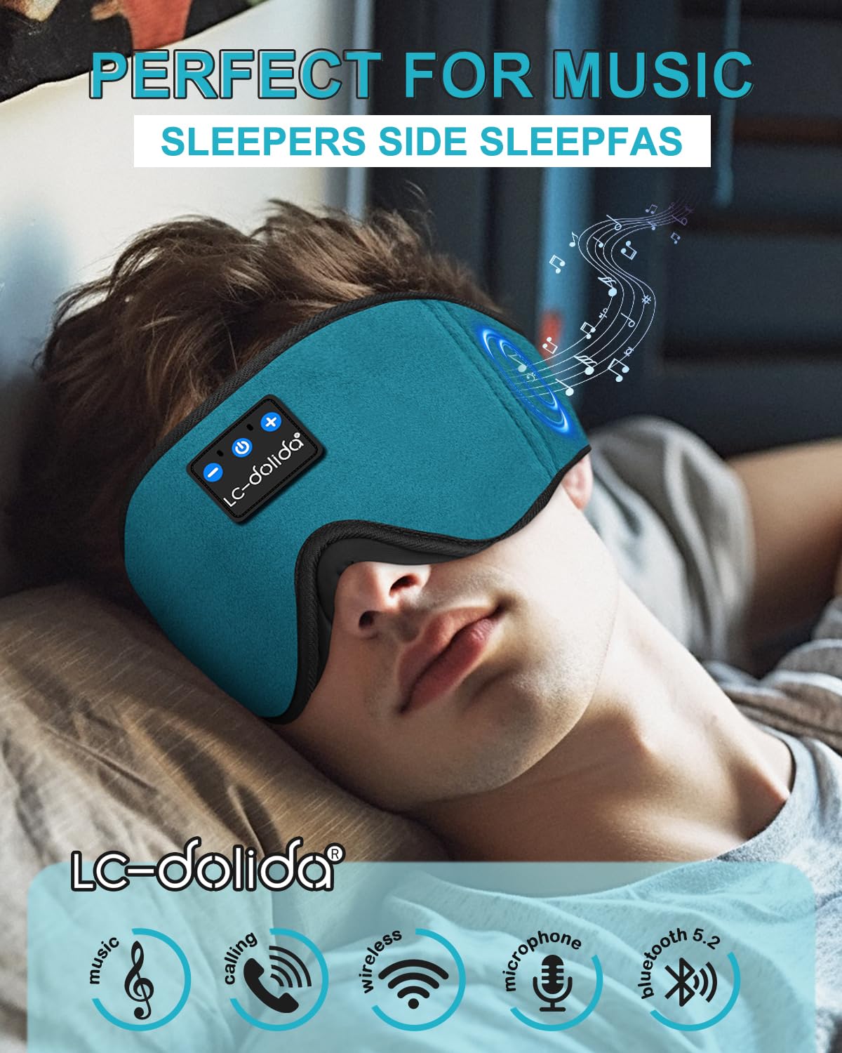 Sleep Mask with Bluetooth Headphones,LC-dolida Sleep Headphones B by LC-dolida - Angle View 2