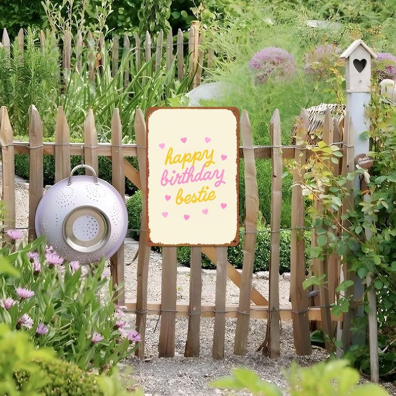 Happy Birthday Bestie Print Metal Sign 8x12 Inch Aluminum Cute - Product Imagery