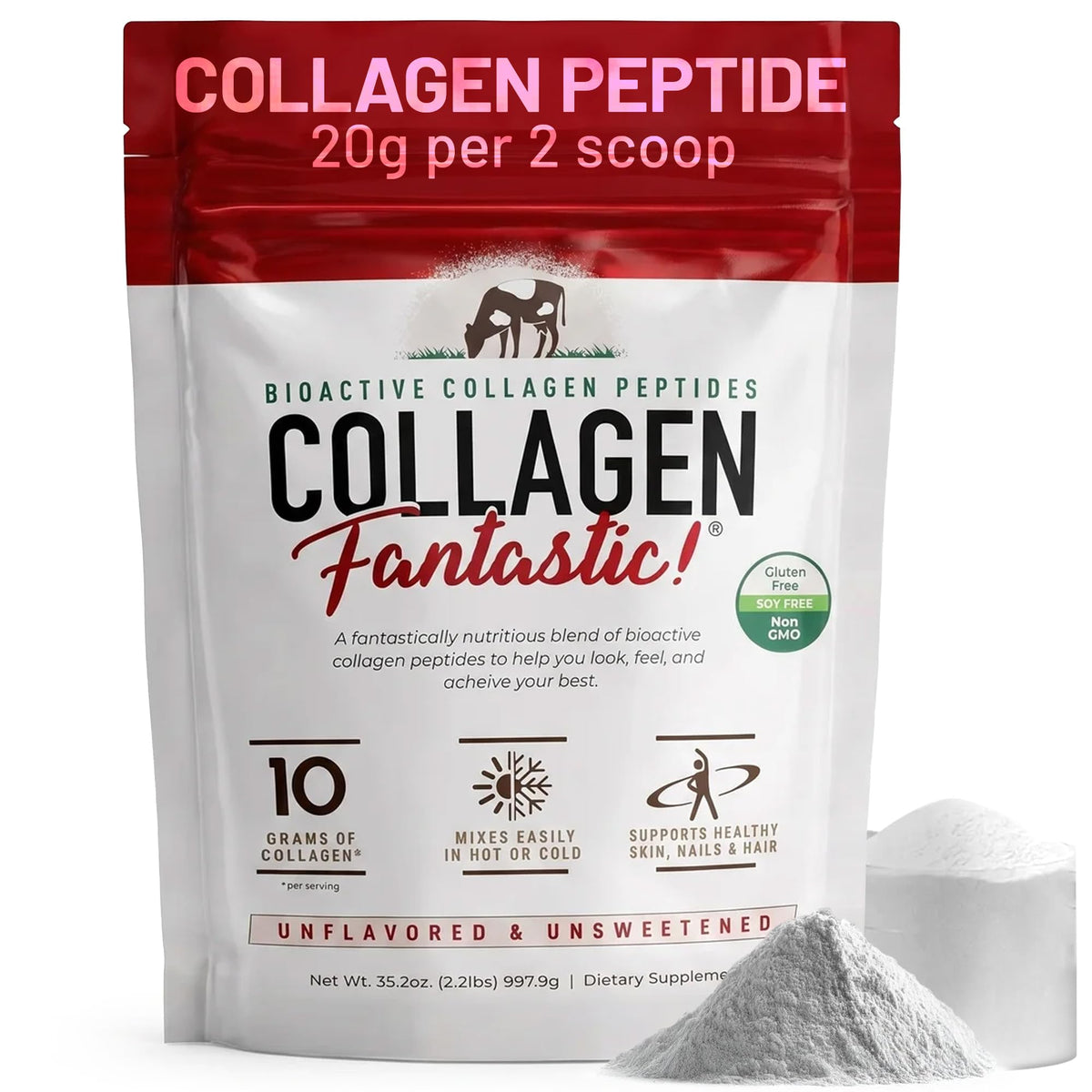 Collagen Peptides Powder Unflavored 2 2lb - Fantastic Nutrition Official Imagery - 2