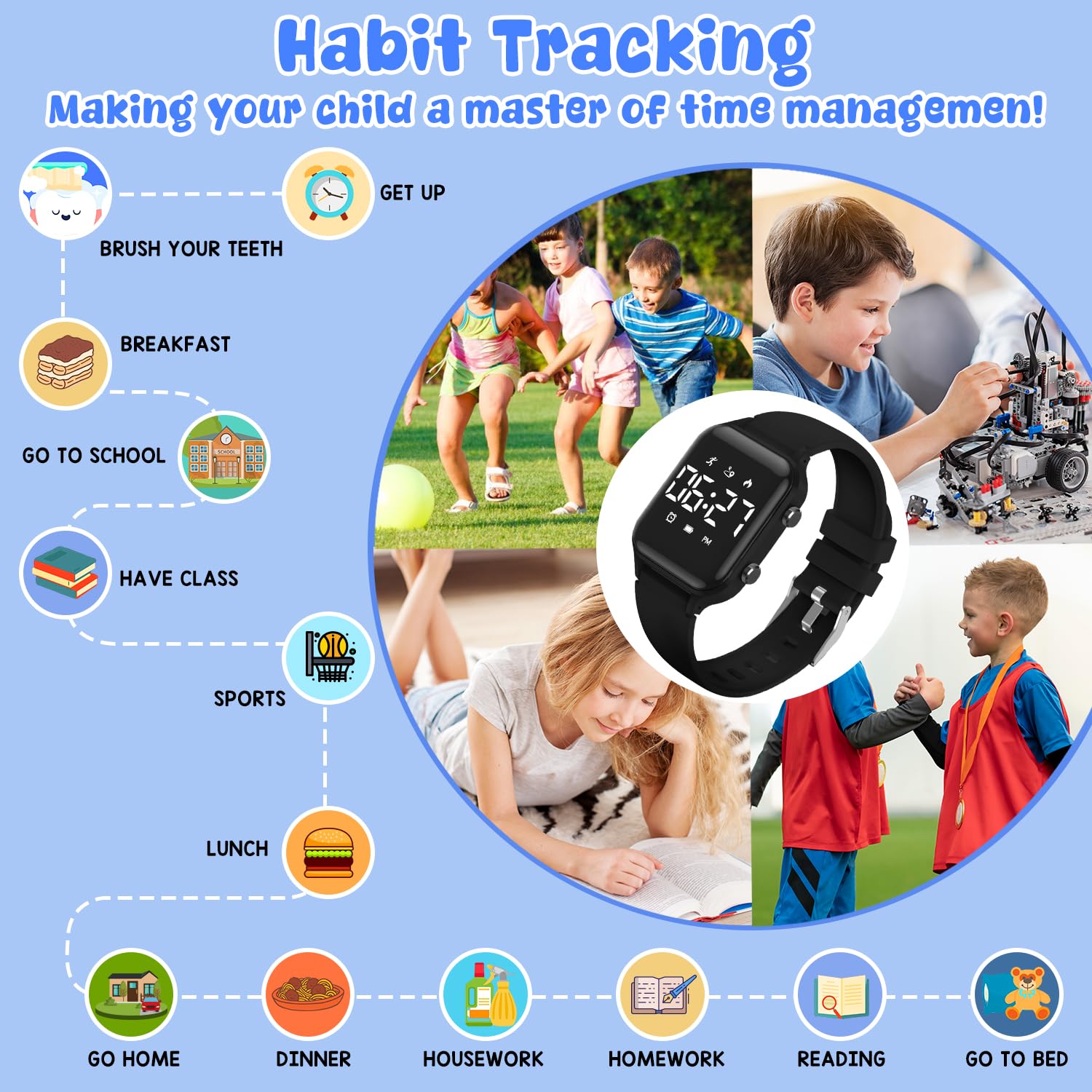 Timever Kids Digital Watches for Boys Girls, Sports Watch with Fitness - View 5