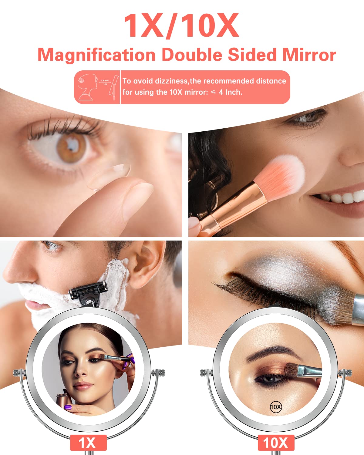 10X Magnifying LED Makeup Mirror 7 Double Sided Standing - Benbilry Official Imagery - 4