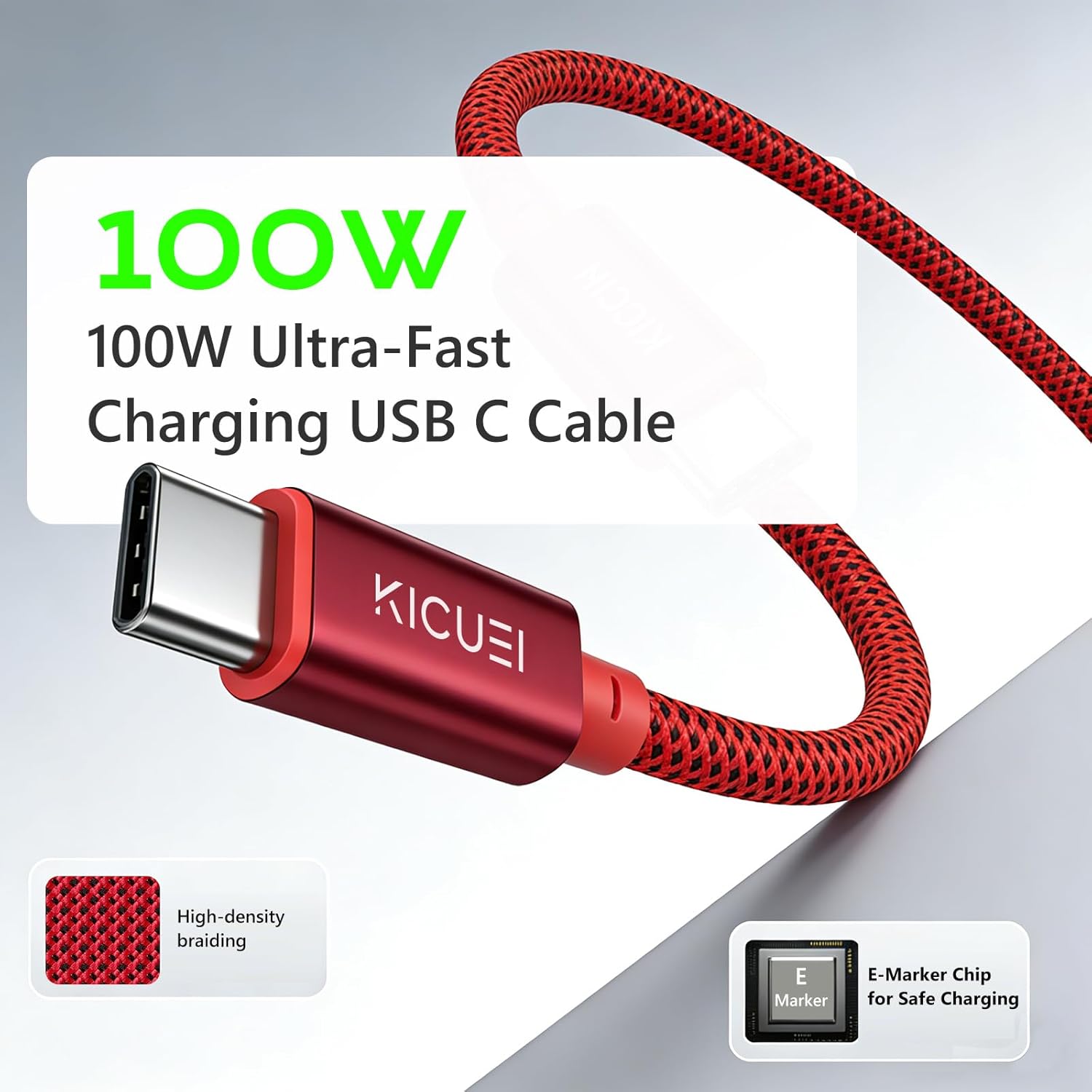 KICUEI USB-C to USB-C tethering cable, 10ft, right angle design, 20Gbps fast data transfer, suitable for photography and device connections.