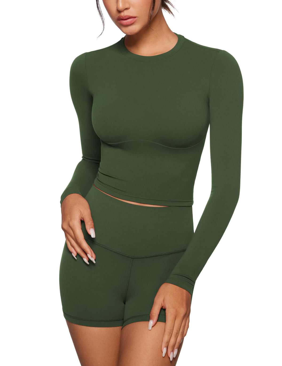 INGIA Womens Long Sleeve High Round Neck Crop Yoga Shirts - INGIA Official Imagery - 7