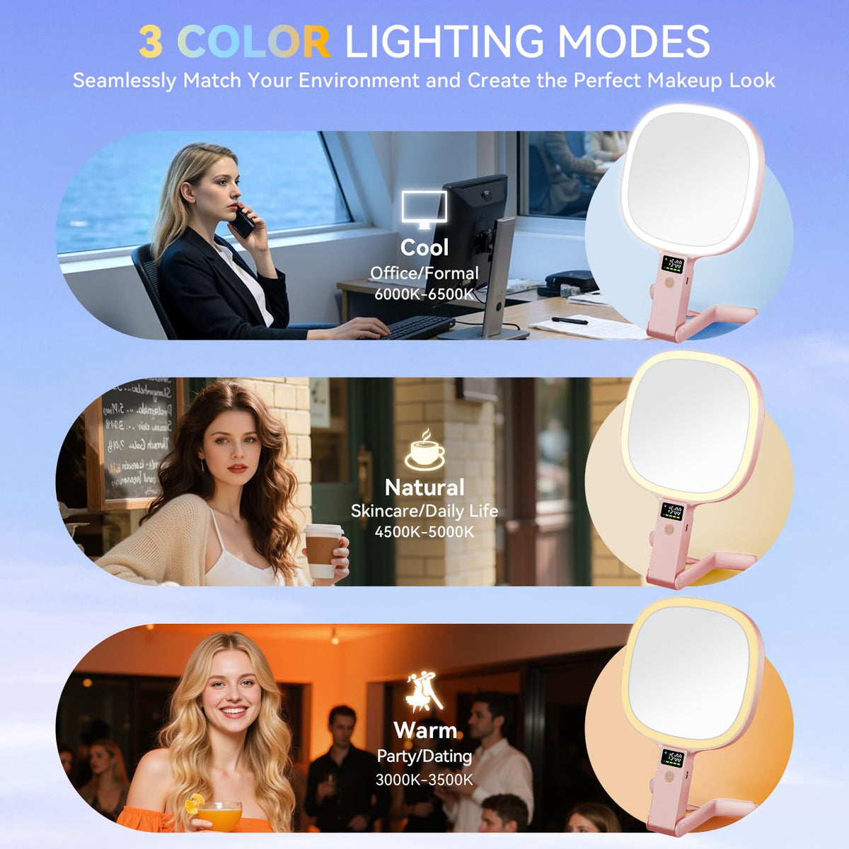 Auxmir 30X 1X Travel Makeup Mirror with Lights LED Display - Auxmir Official Imagery - 5