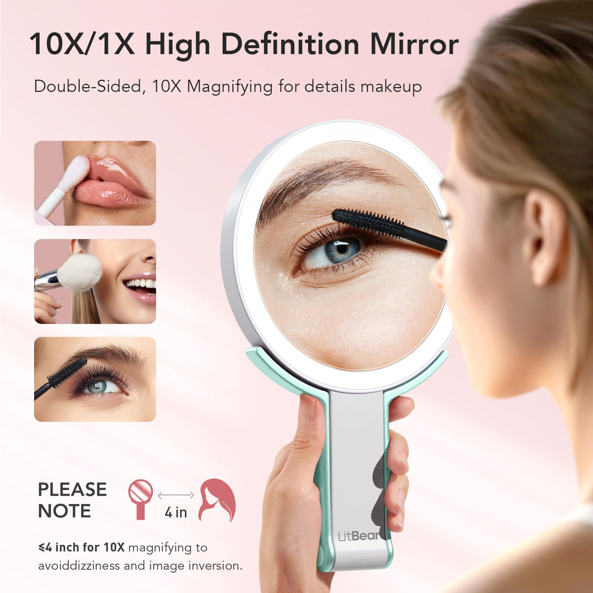 LitBear Travel Makeup Mirror with Light Rechargeable Double - LitBear Official Product Imagery - 4