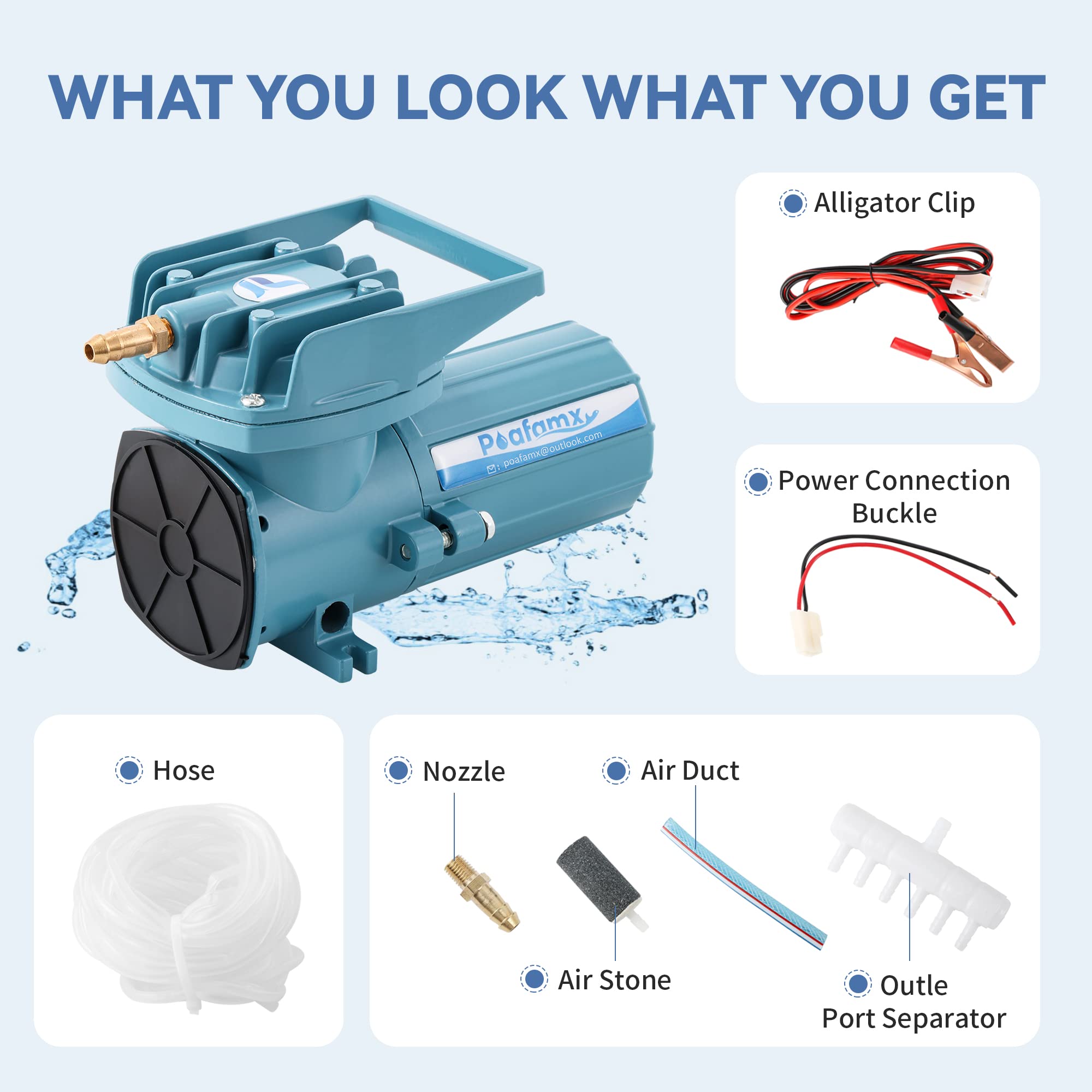 Poafamx DC 12V Aquarium & Pond Air Pump, 18W-120W Quiet Commercia - Poafamx Official Product View 6