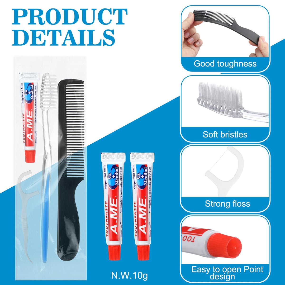 Newtay 50 Sets Disposable Toothbrush Floss Comb Kits - Newtay Official Imagery - 4