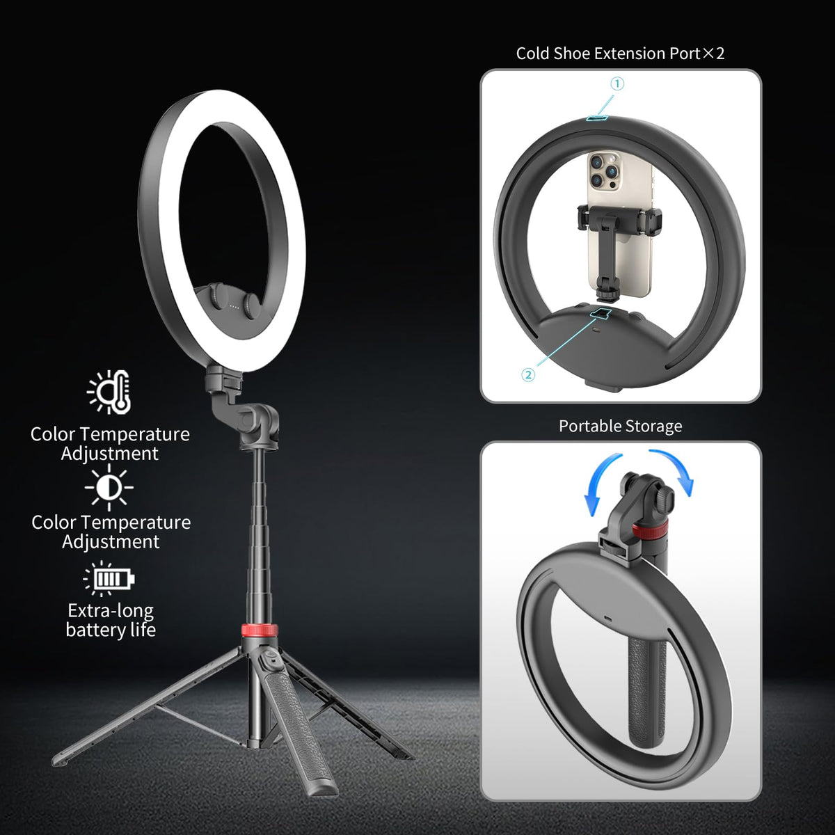 10 Selfie Ring Light with 64 Tripod Stand Rechargeable Ring - YUNJITONN Official Imagery - 7