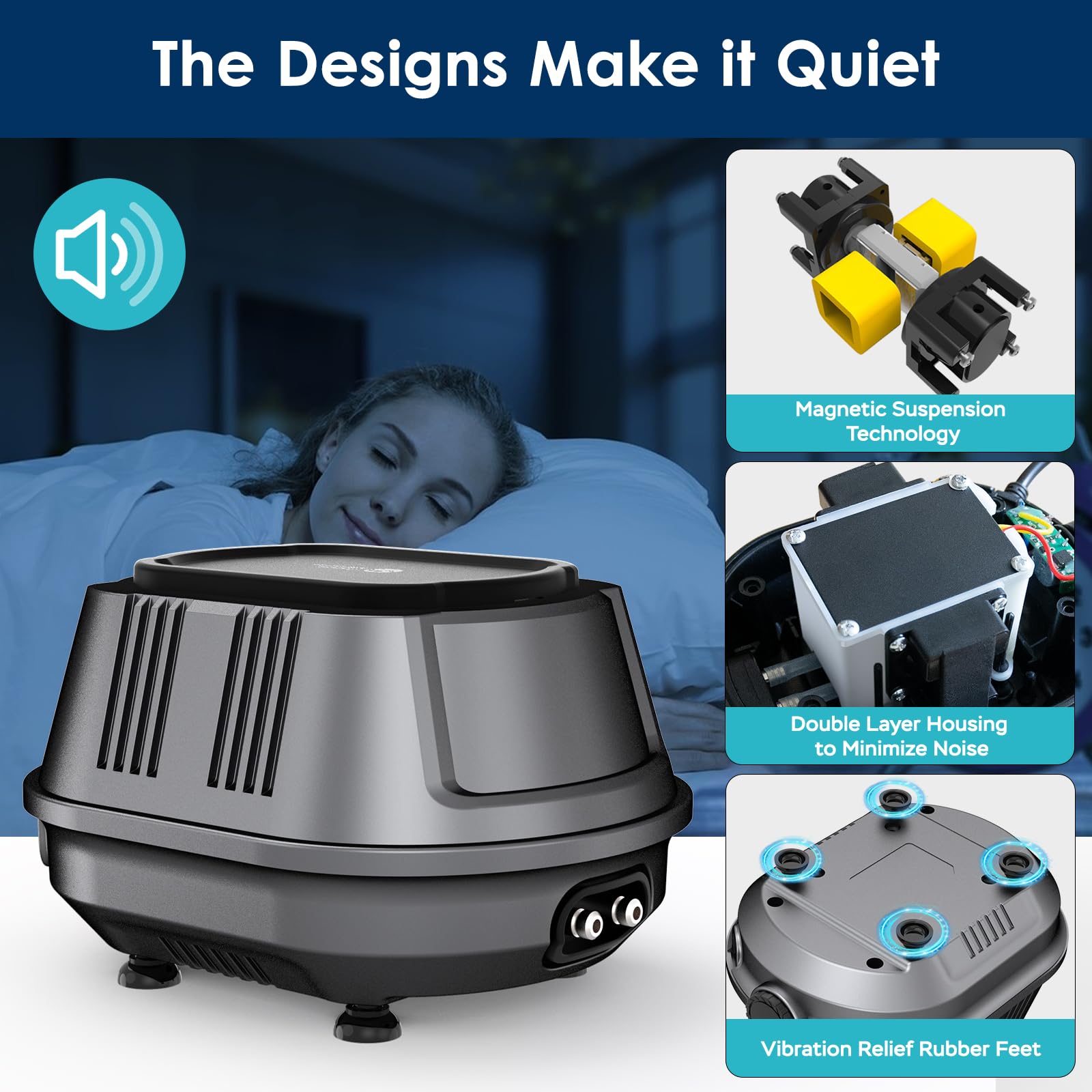 AquaMiracle Aquarium Air Pump 3W/6W/10W, Super Quiet Powerful Fis - AquaMiracle Official Product View 3