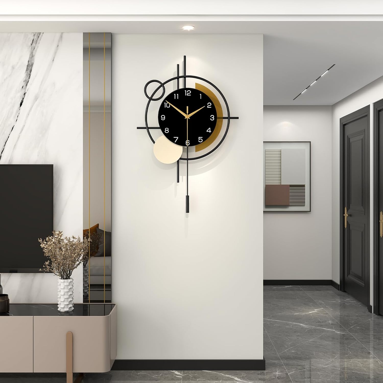 YIJIDECOR decorative wall clock with pendulum, silent quartz movement, suitable for living room decor