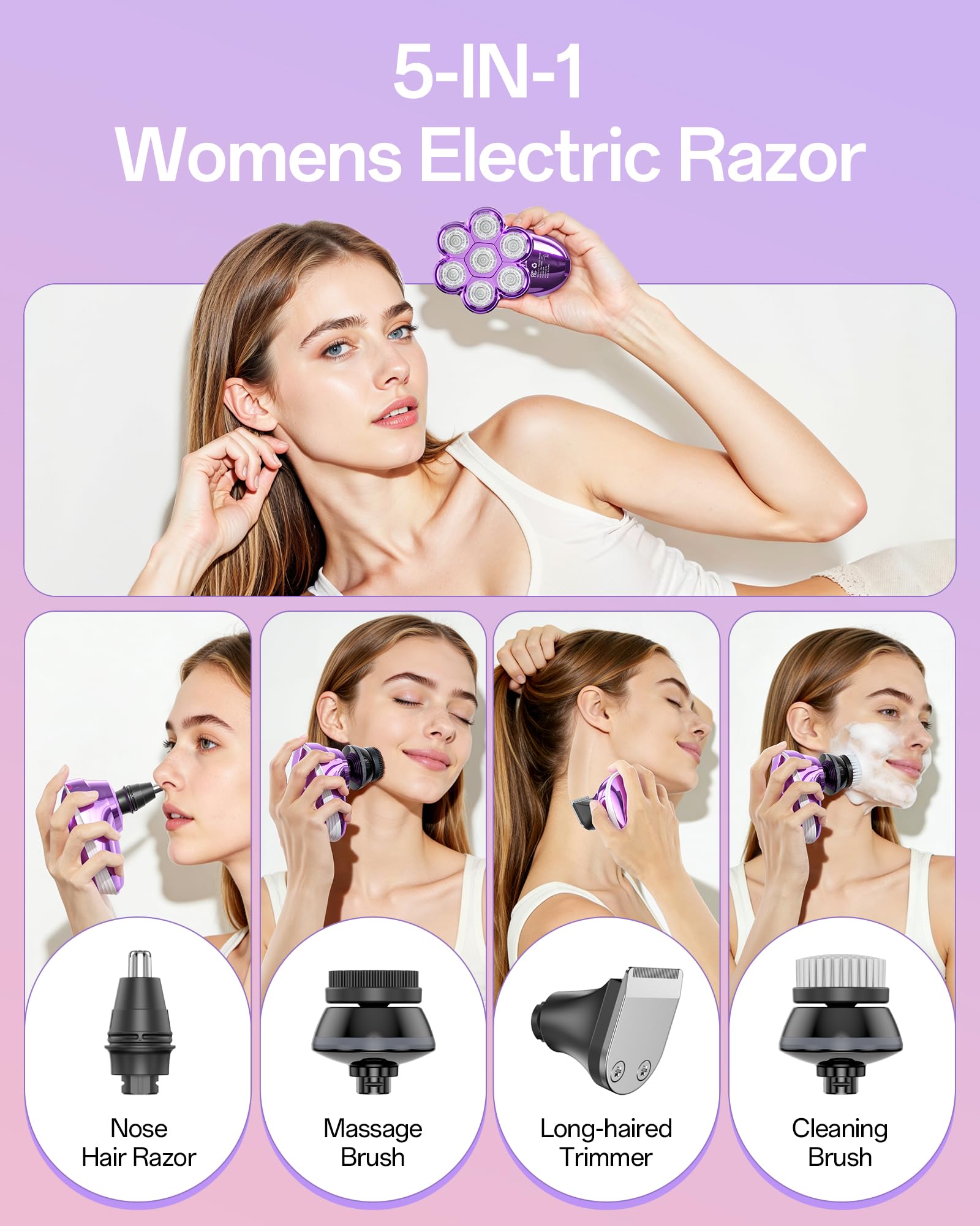 WEQOEE 5-in-1 Electric Razor for Women, 7D Heads