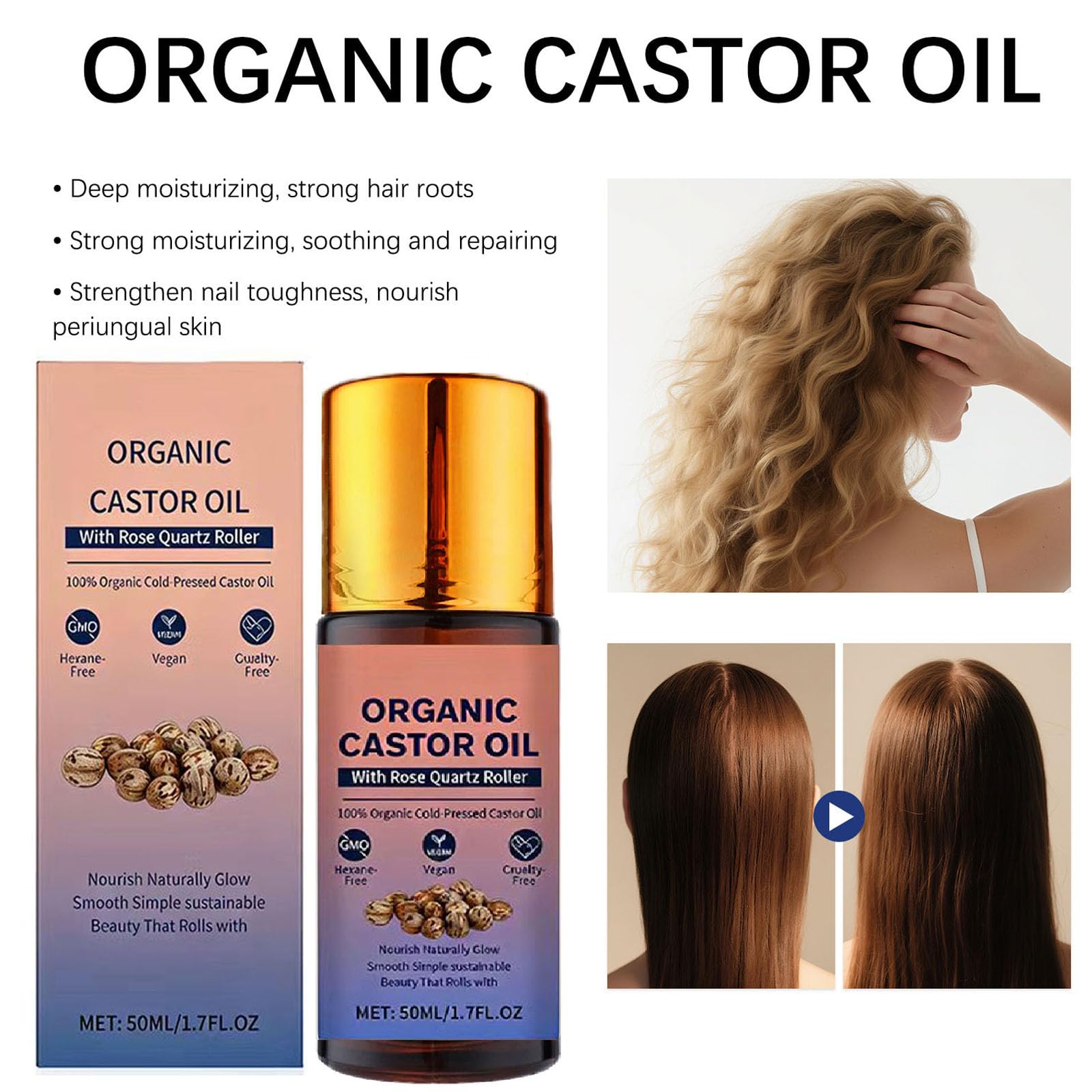 Organic Castor Oil Roll On with Rose Quartz Roller 100 - HTBGAA Official Imagery - 6