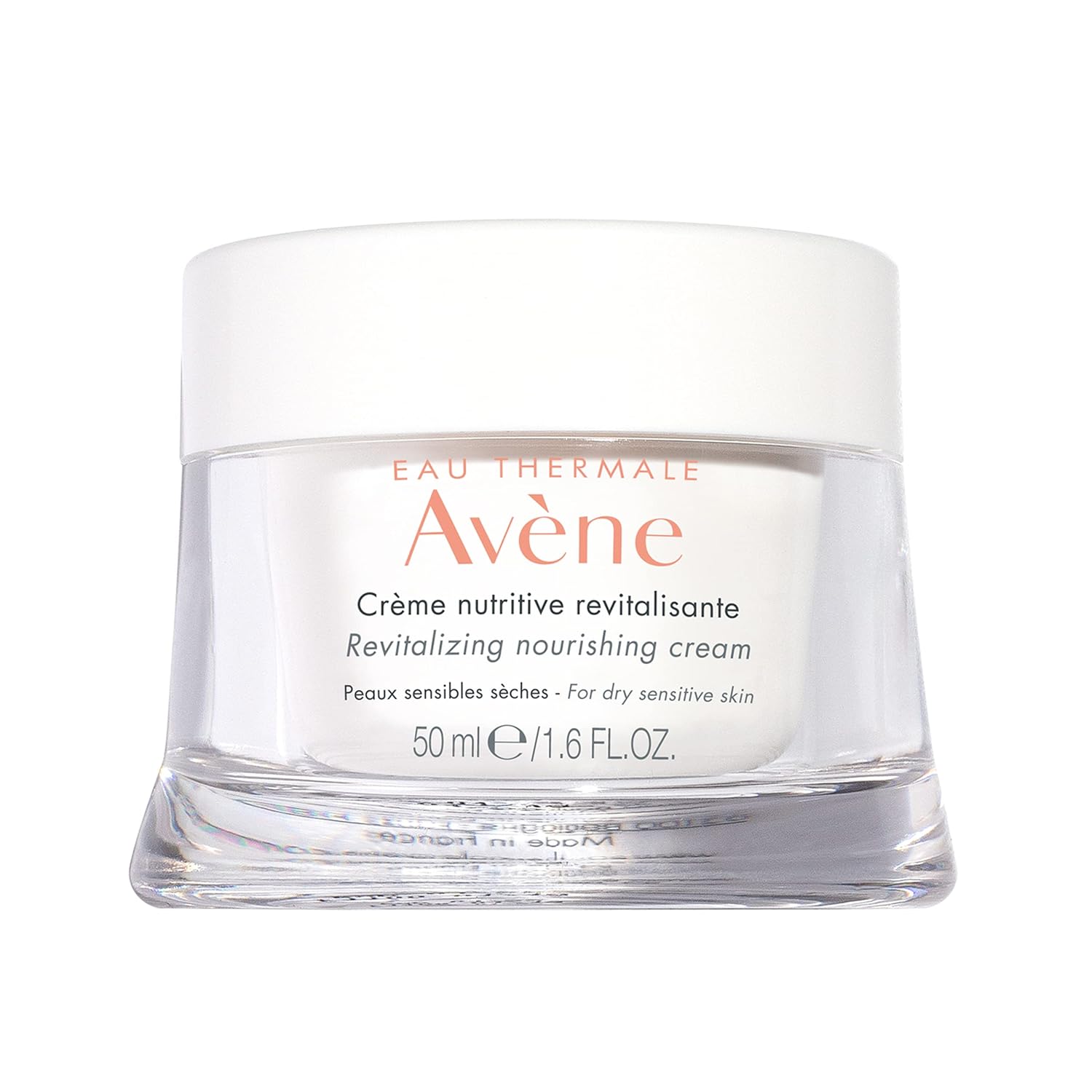Avène Revitalizing Nourishing Cream in 1.6 oz jar, a non-comedogenic face moisturizer with a creamy texture for revitalized skin.