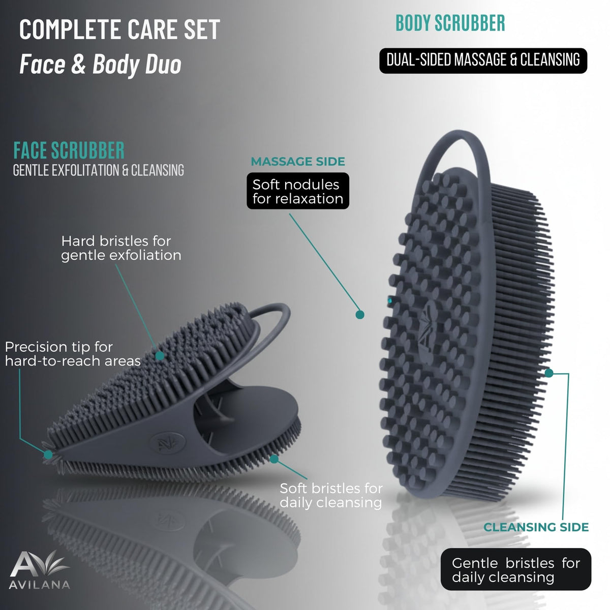 Avilana Premium Body Scrubber and Face Brush Set - Avilana Official Imagery - 5