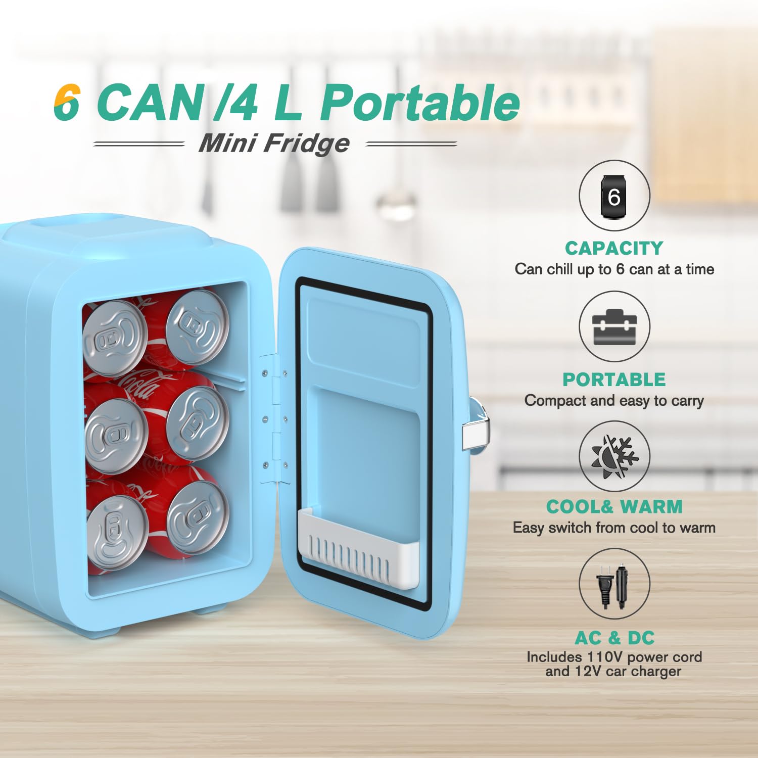 CROWNFUL Mini Fridge, 4 Liter/6 Can Portable Cooler and Warmer - CROWNFUL